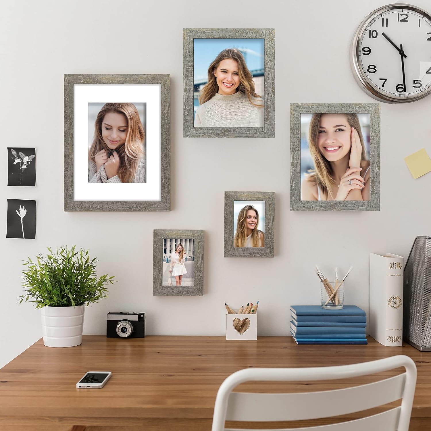 iRahmen 5x7 Picture Frame Set of 4, High Definition Glass Distressed Moss Green Frame, 5 x 7 Wood Photo Frames for Tabletop Display and Wall Mounting - Image 2