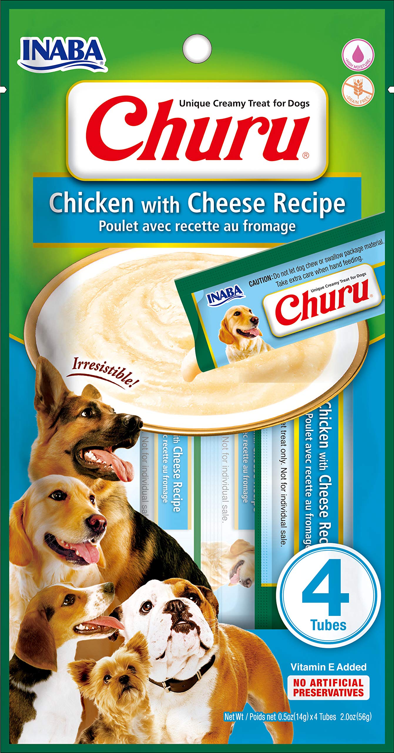 Churu Dog Petisco Para Cães Sabor Frango Com Queijo 4 Tubos de 14g