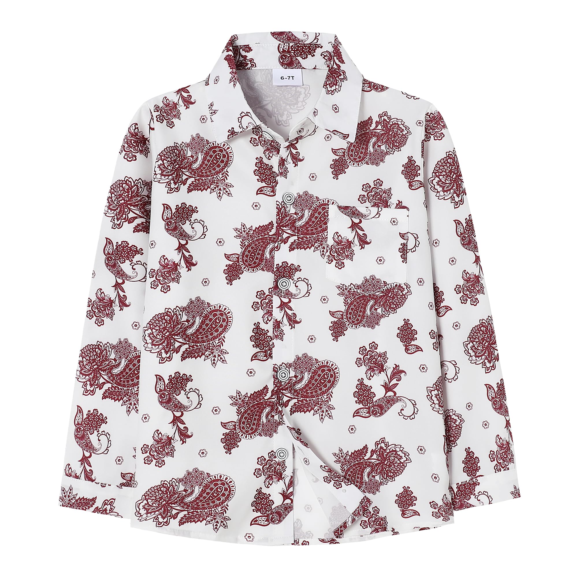 YALLET Boys Button Down Dress Shirt Long Sleeve Paisley Printed Shirts Hawaiian Casual Patterned Top for Kids 6-10T