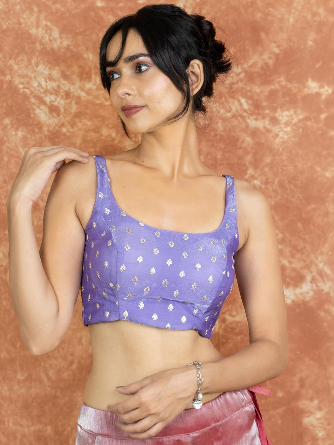 FIGURE'S DESIGNER Women's Sleeveless Square Round Neck Sequin Embroidered Readymade Saree Blouse E8 - Image 3