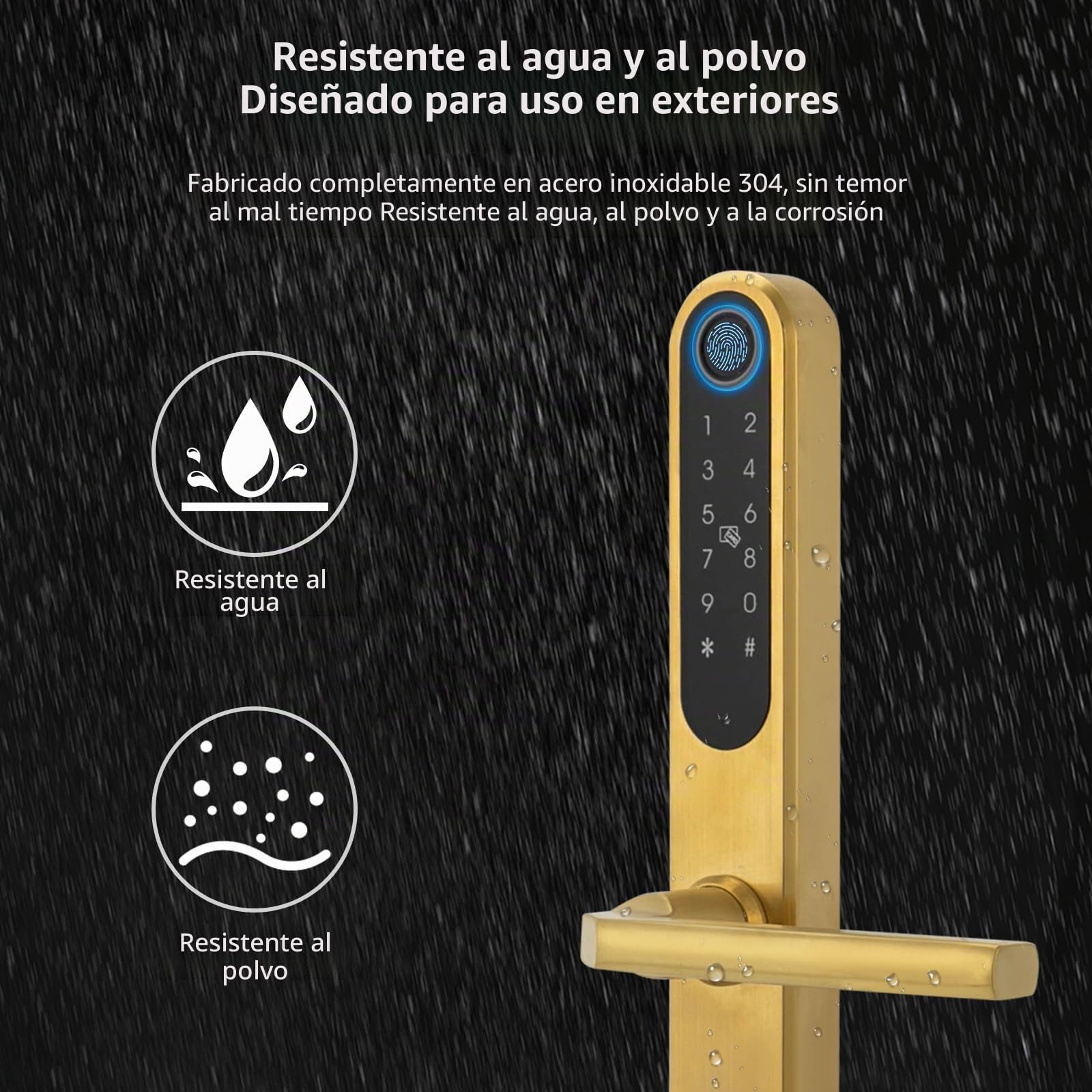 Cerradura de puerta inteligente con huellas dactilares, cerradura inteligente con asa, cerradura de puerta digital, manilla de puerta inteligente con huella digital (dorado)