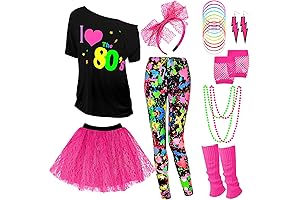 19 Pcs 80s Costume Set T Shirt Leggings Tutu Skirt Headband Necklace...