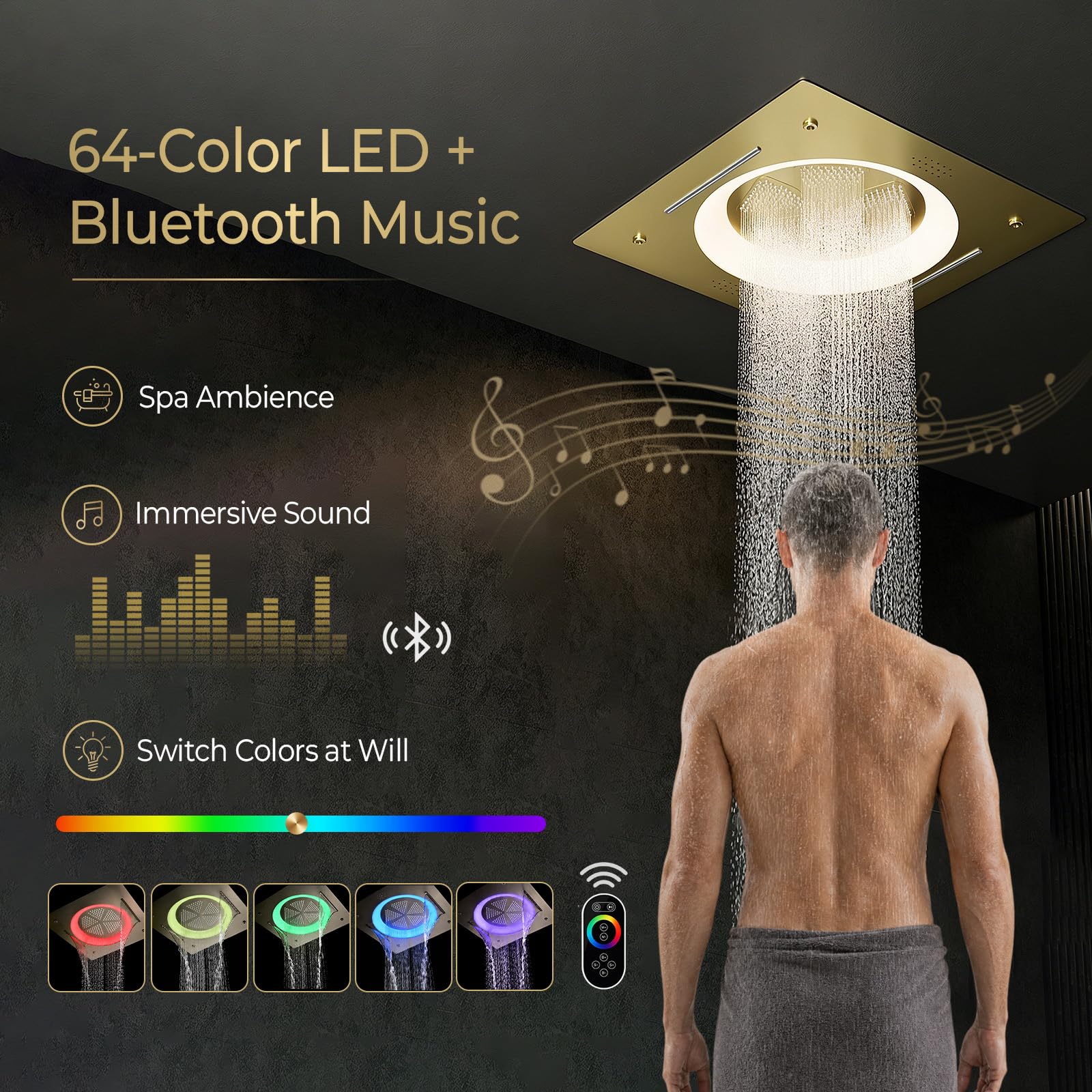 Columna Ducha Termostatica,Empotrada Conjunto de Ducha,Música,LED 64 Colore