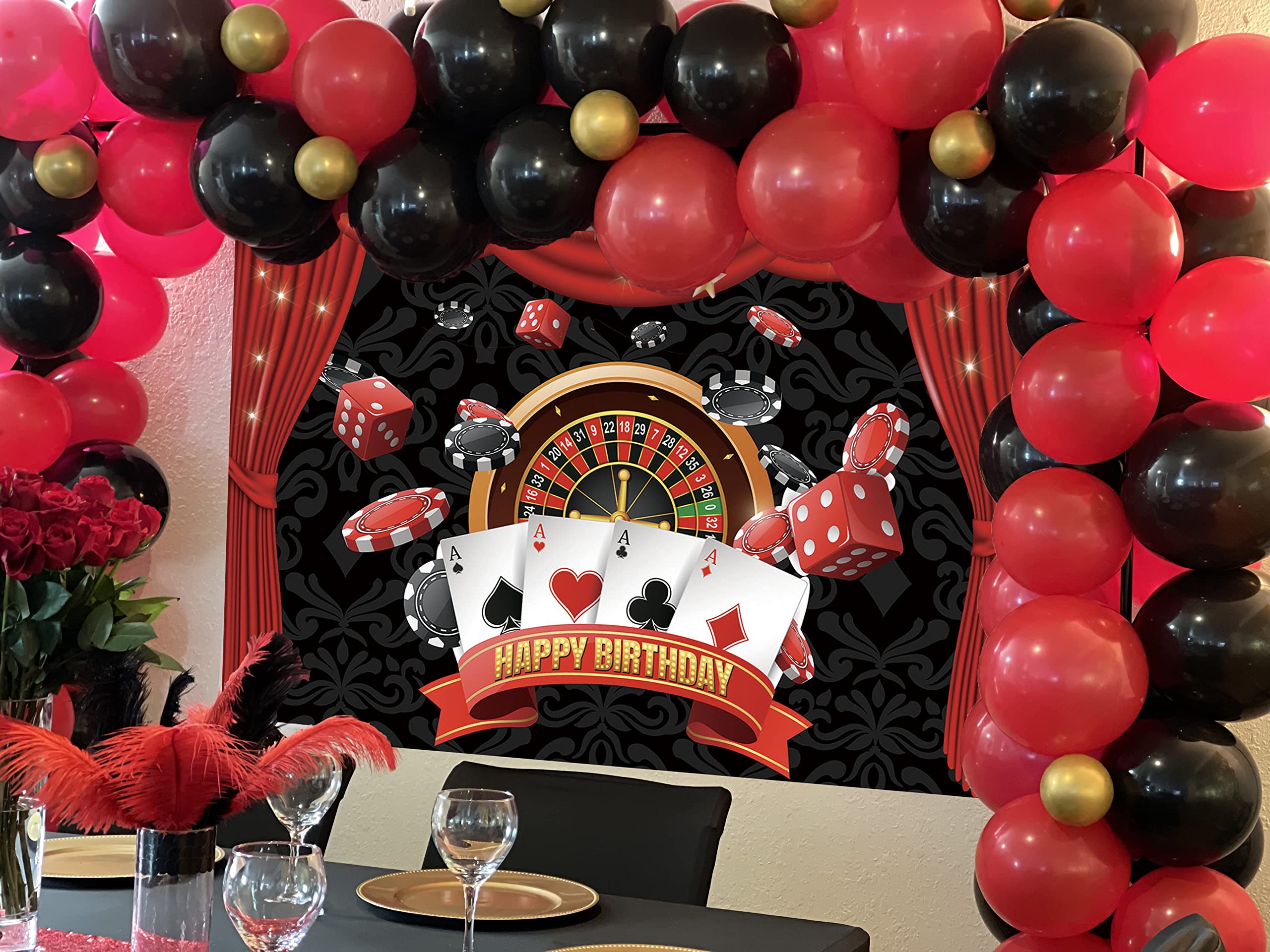 Casino Night Runder Hintergrund, 200 Cm Durchmesser – Roter Vorhang Mit Goldenem Glitzer Für Fotoshootings