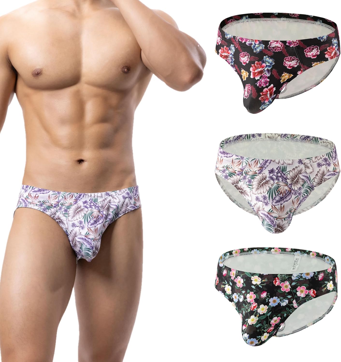 Men's Spandex Low Rise Printed Bikini Briefs Underwear