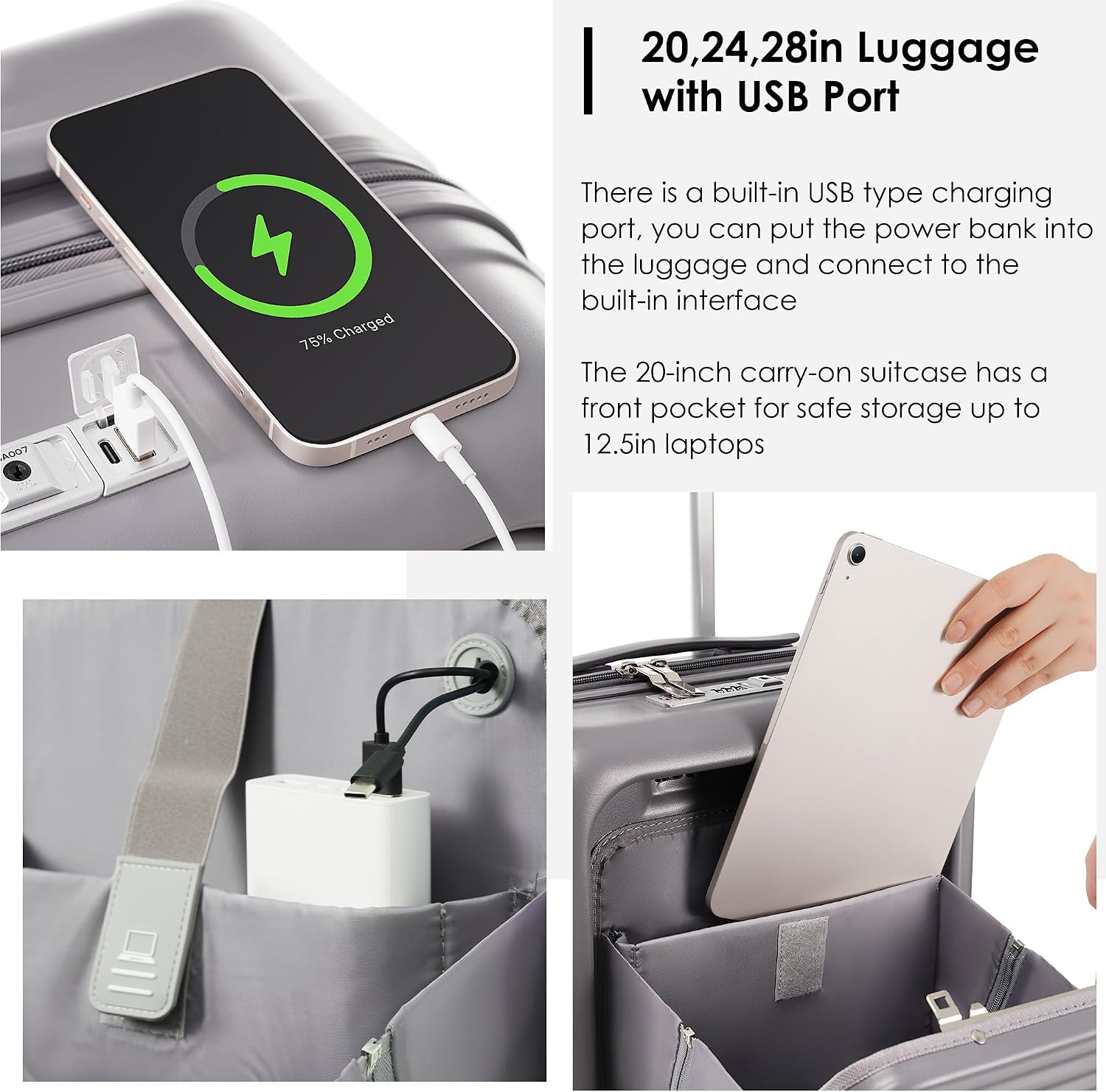Merax Carry-On Luggage with Built-in USB Port