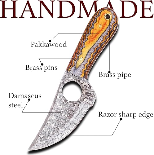 Miniatura 2 de Ancilla Cuchillo de caza de Damasco hecho a mano - Cuchillo de camping EDC - Mini cuchillo de bolsillo de hoja fija - Cuchillo de espiga completa,