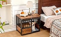 Vista 3 de KOOPRO Mueble de jaula para perros de 32 pulgadas con cojín para perros grandes y medianos, perrera de madera resistente con puertas dobles, jaula