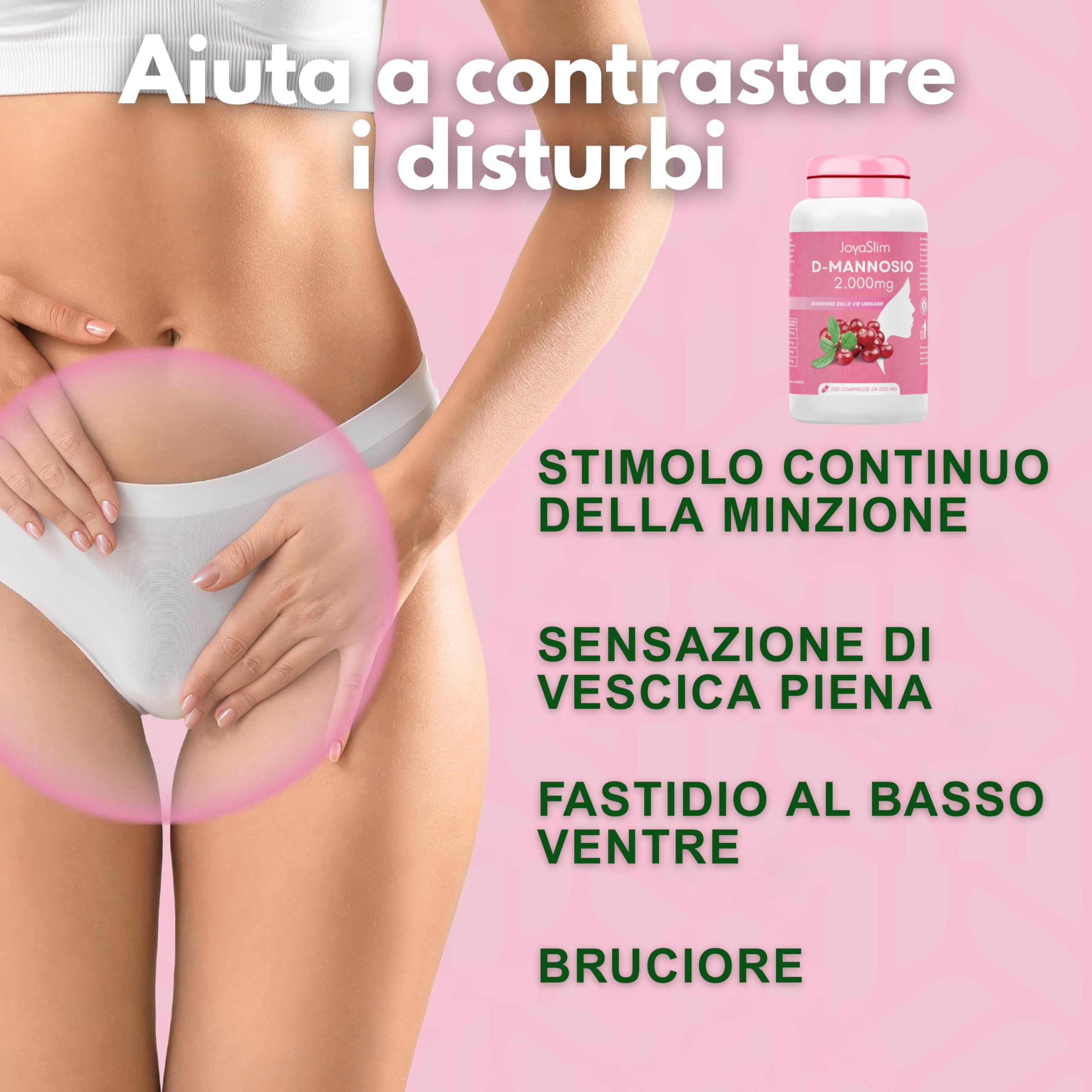 D Mannosio Puro 2000mg. JoyaSlim® Integratore Cistite e Candida. Con Acido Ialuronico, Mirtillo Rosso e Inulina. 200 Compresse (Fornitura 3 Mesi) Supporto Naturale Vie Urinarie Donna e Uomo