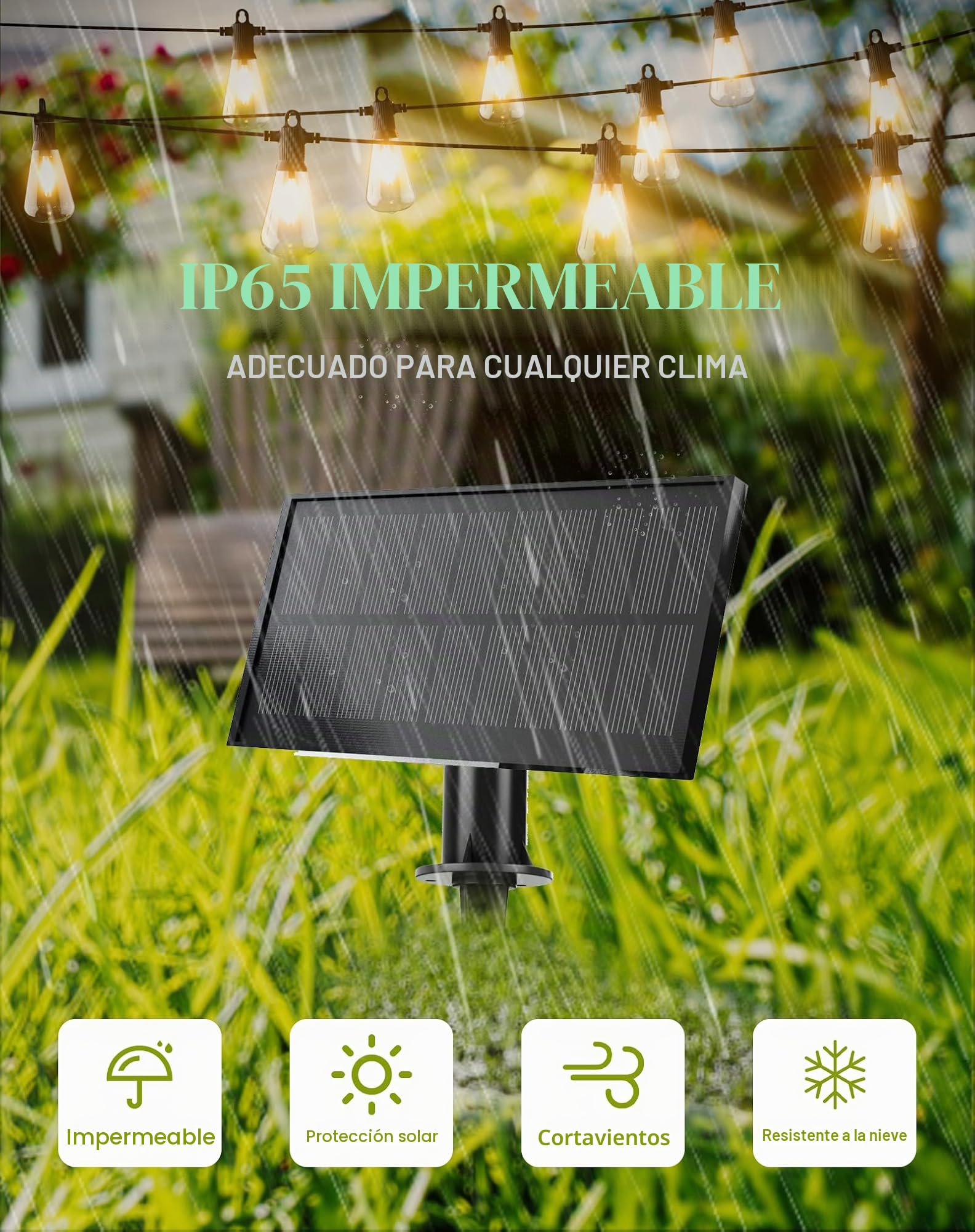 Zuske Guirnaldas Luces Exterior Solar 15M, IP65 Impermeable Guirnaldas Luces Exterior Solares con 25+2 LED Bombillas, 5 Modos para Jardin Balcón Patio Terraza