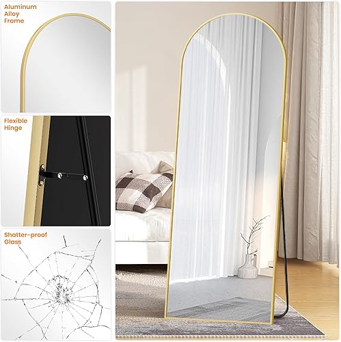 Miniatura 140 de Espejo de baño arqueado para pared, espejo para tocador, espejo grande de 38 x 26 pulgadas, marco de metal (38 x 26 pulgadas, dorado) Dorado,Negro