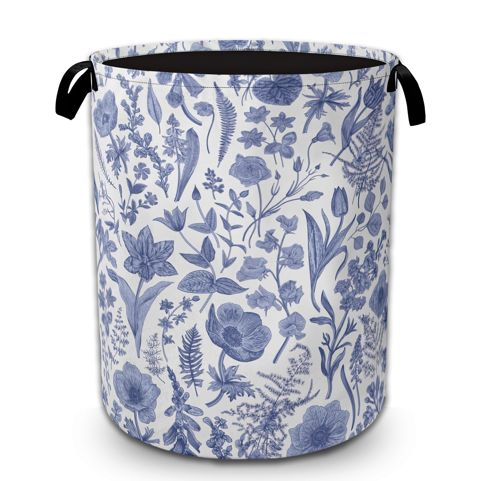 Blue Flower Laundry Basket Bontanical Laundry Hamper for Girls Kids Toy Clothes Hamper Foldable Waterproof Large Storage Baskets Bedroom Bathroom Decor