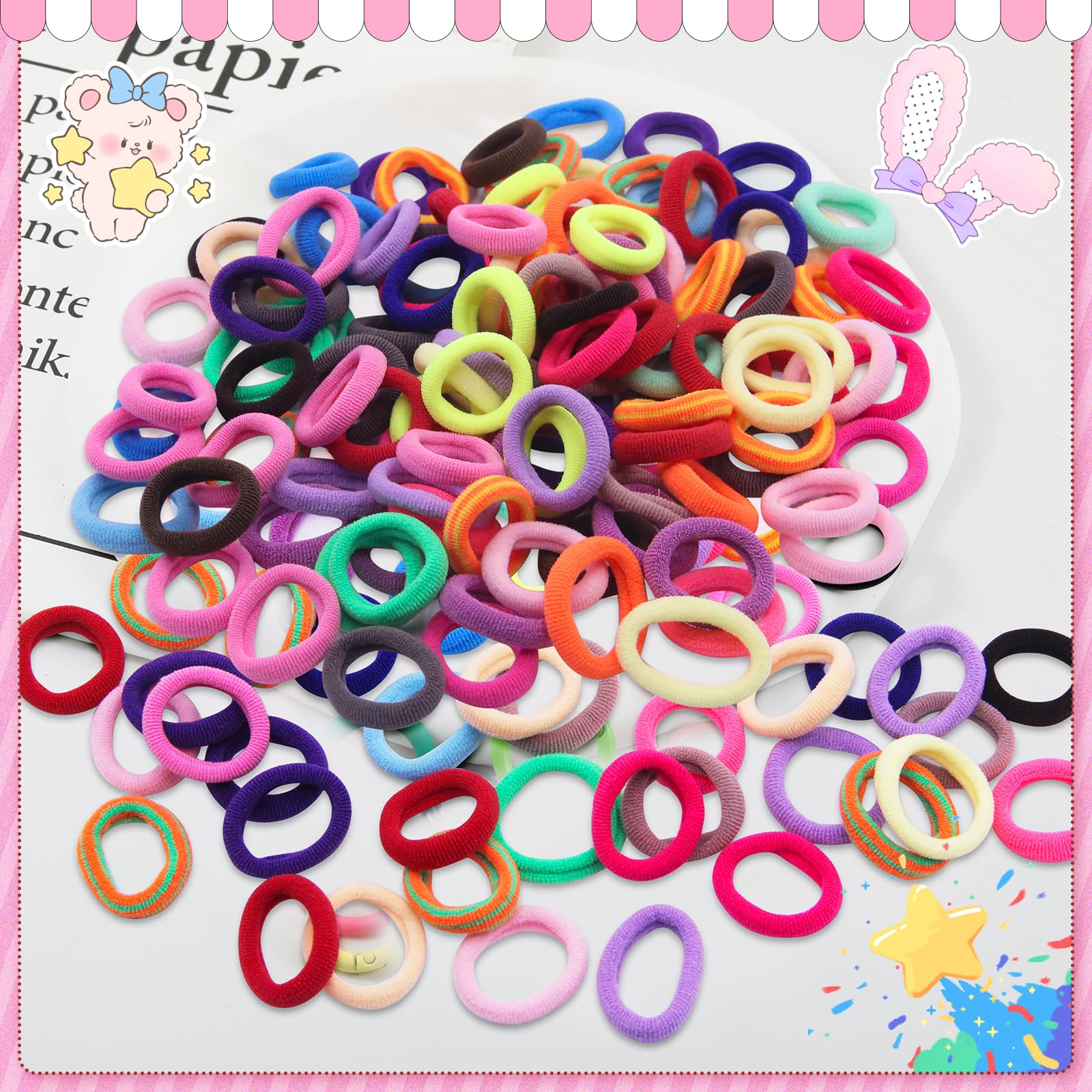 NIIIYTYB 20 Elastici Per Capelli Con Pompon Per Bambine - Mini Palline Fiore Colorate, Morbidi E Senza Metallo, Accessori Carini