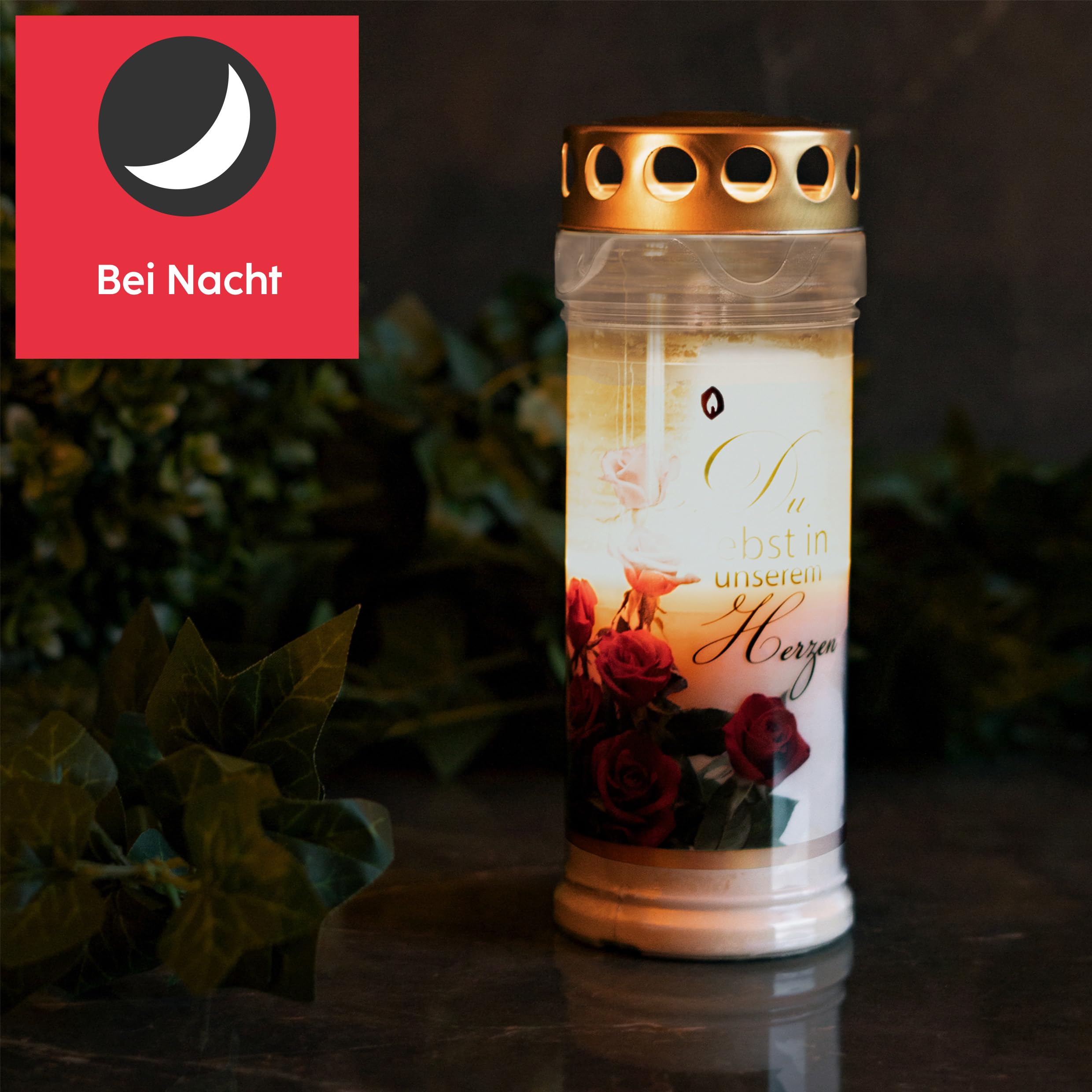 6er Set HOFER GRABKERZEN 7 Tage Brenndauer - Das Original [Erinnerung Select] regenfest | Trauerkerzen mit Deckel | Grablicht, Friedhofskerze mit Motiv und Spruch | Kerzen für Grabdeko und Grabschmuck