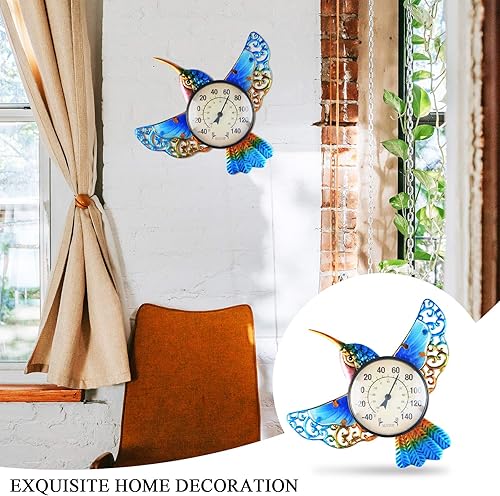 Miniatura 3 de Termómetro interior al aire libre Patio Termómetro de pared Colibrí no requiere batería colgante decoración higrómetro