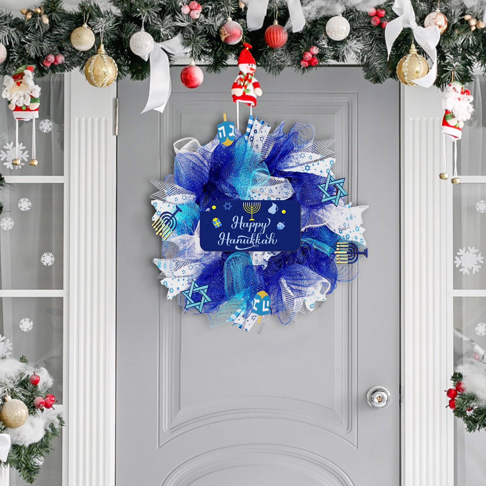 Amazon.com: Lyrow 16 Inch Happy Hanukkah Wreath Christmas Front