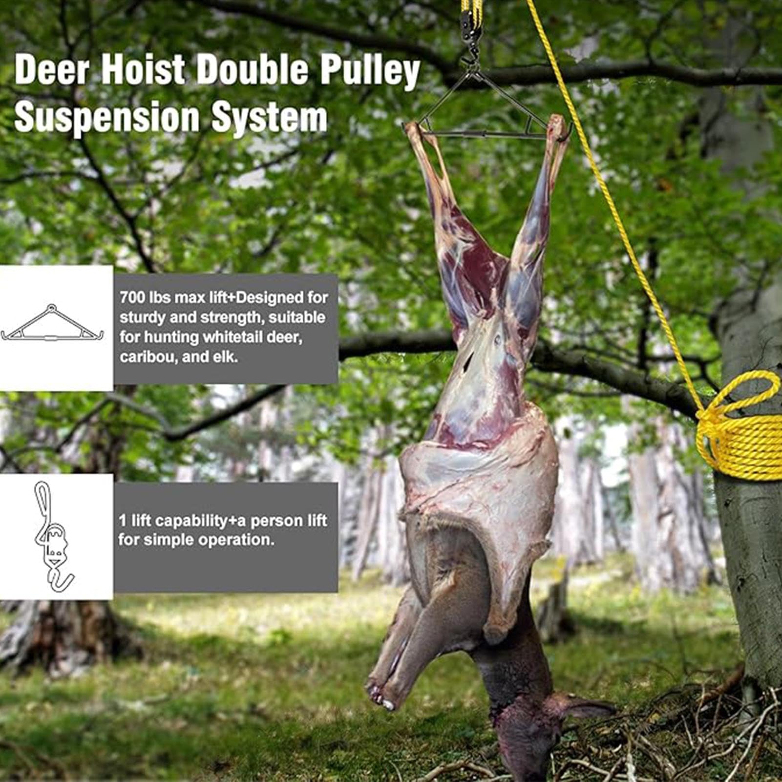 Elk Hoist Pulley Lift System, gra my?liwska, zestaw do zawieszenia | akcesoria do polowania jelenie, zestaw do zawieszenia, rze?nictwo do zabawy, ?atwy w u?yciu, przeno?ny do rze?nictwa