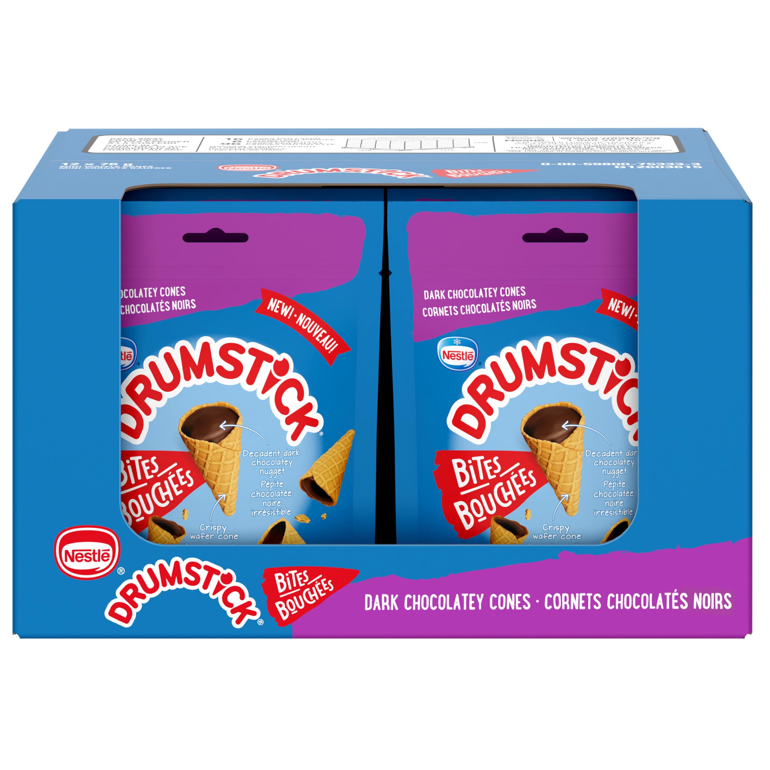 DRUMSTICK Bites, Decadent Dark Chocolatey Bite-sized Mini Wafer Cones, The Last Bite From Canada's Favourite Cone, Case of 12, 912 g