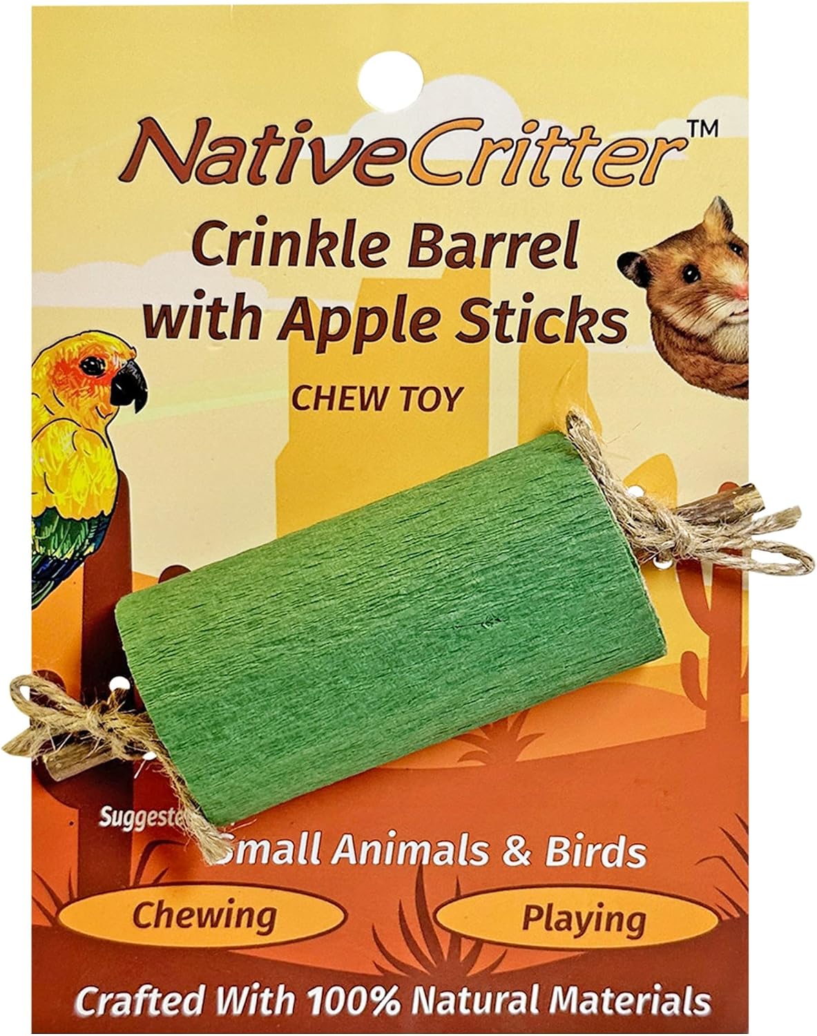 Exotic Nutrition Crinkle Barrel with Apple Sticks - Fun & Unique Toy for Hamsters, Gerbils, Rabbits, Guinea Pigs, Prairie Dogs, Chinchillas, Degus, Squirrels, Rats and Other Chewing Small Animals