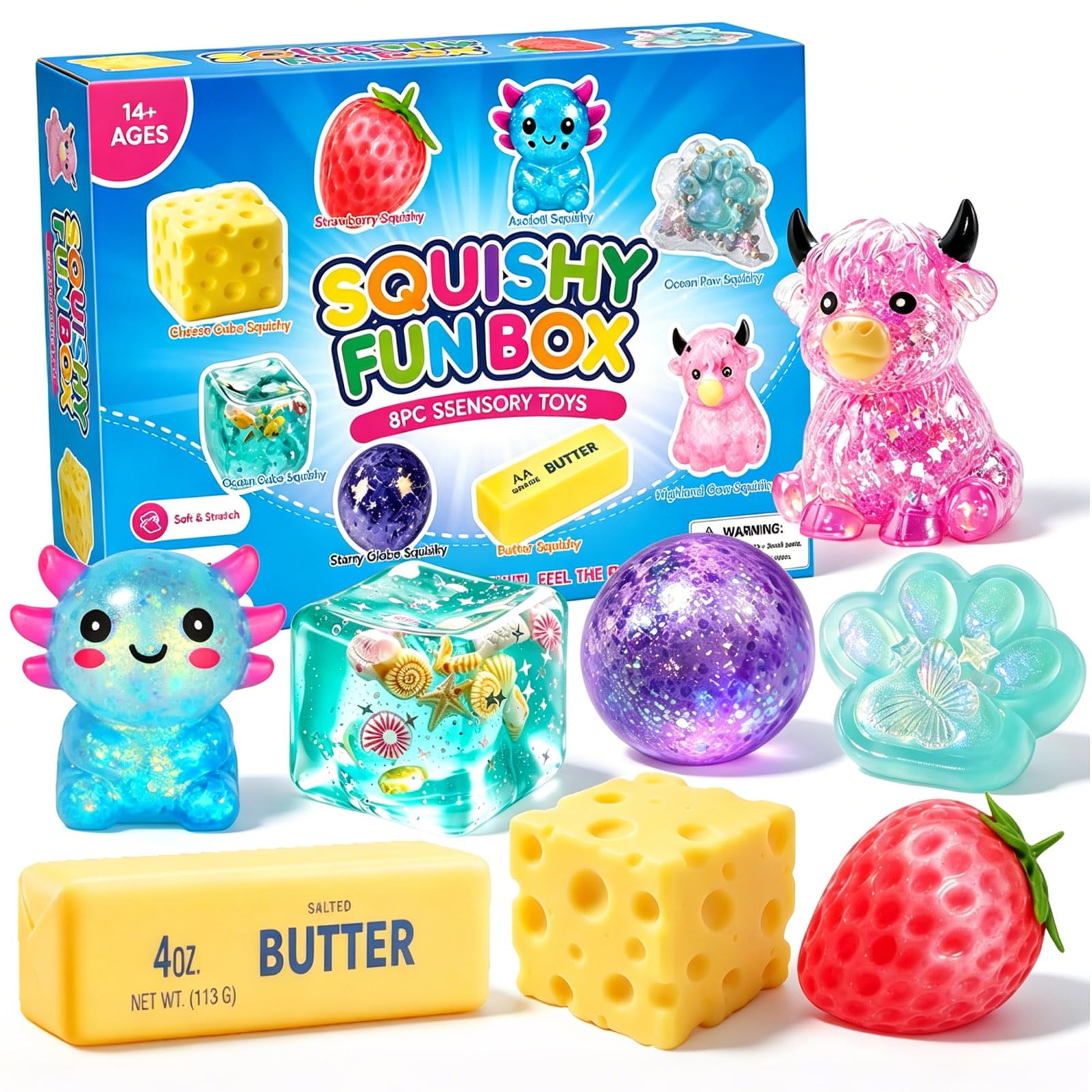 8PCS Squishy Fun Box Surprise Set Pack, Sugar Filled Stress Ball, Relief Hand Relax Desk Decor Party Favor Gifts for Adult — image 1