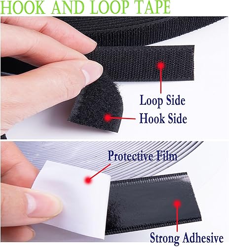 Miniatura 4 de Cinta adhesiva de gancho y bucle de 1 pulgada x 33 pies, tiras de nailon multiusos de nailon resistente, rollos de gancho autoadhesivos negros que