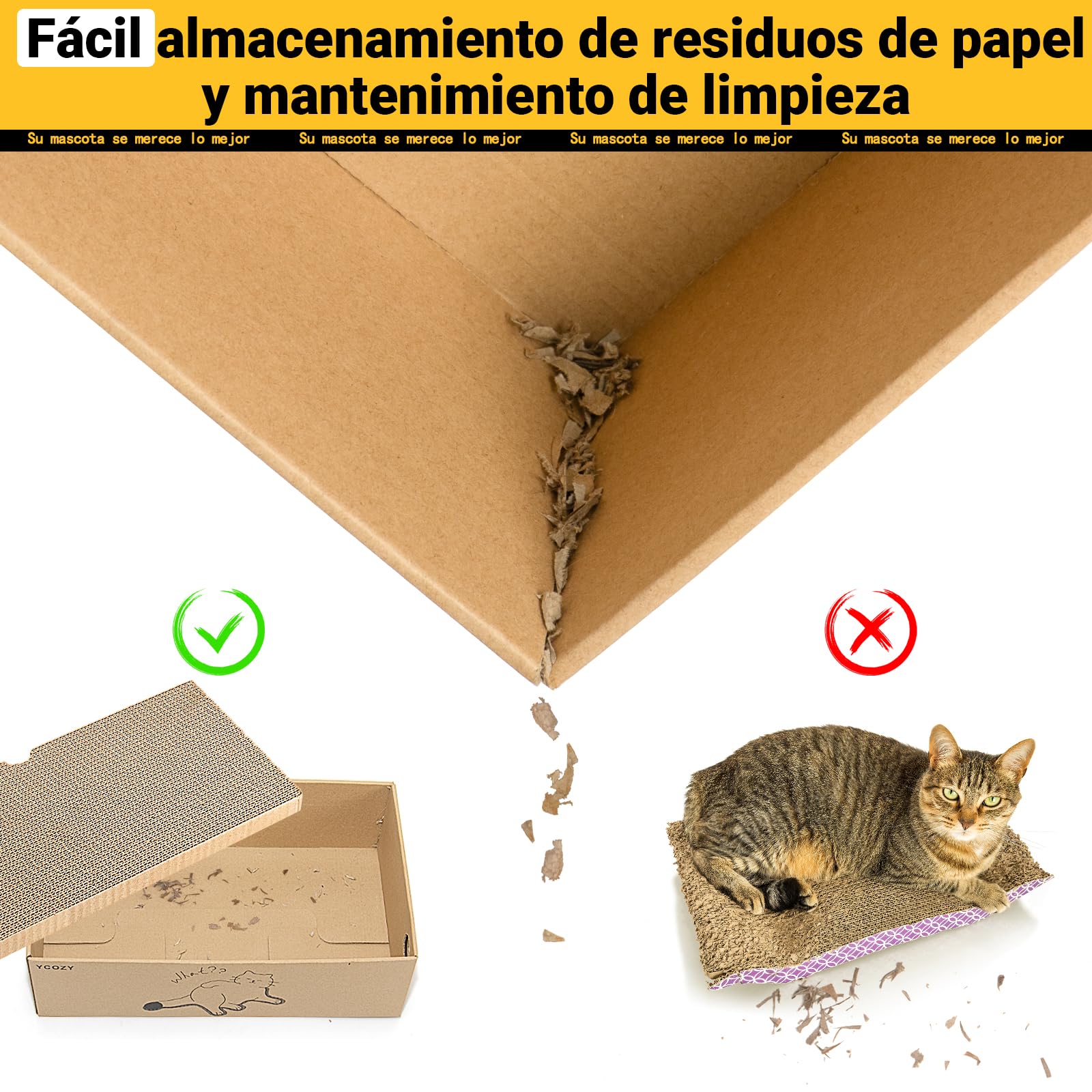Ycozy Rascador para Gatos con 2 Cajas y 6 Tablas para rascar, Grande XXL, cartón rascador de Doble Cara para Gatos, cartón Intercambiable, Resistente