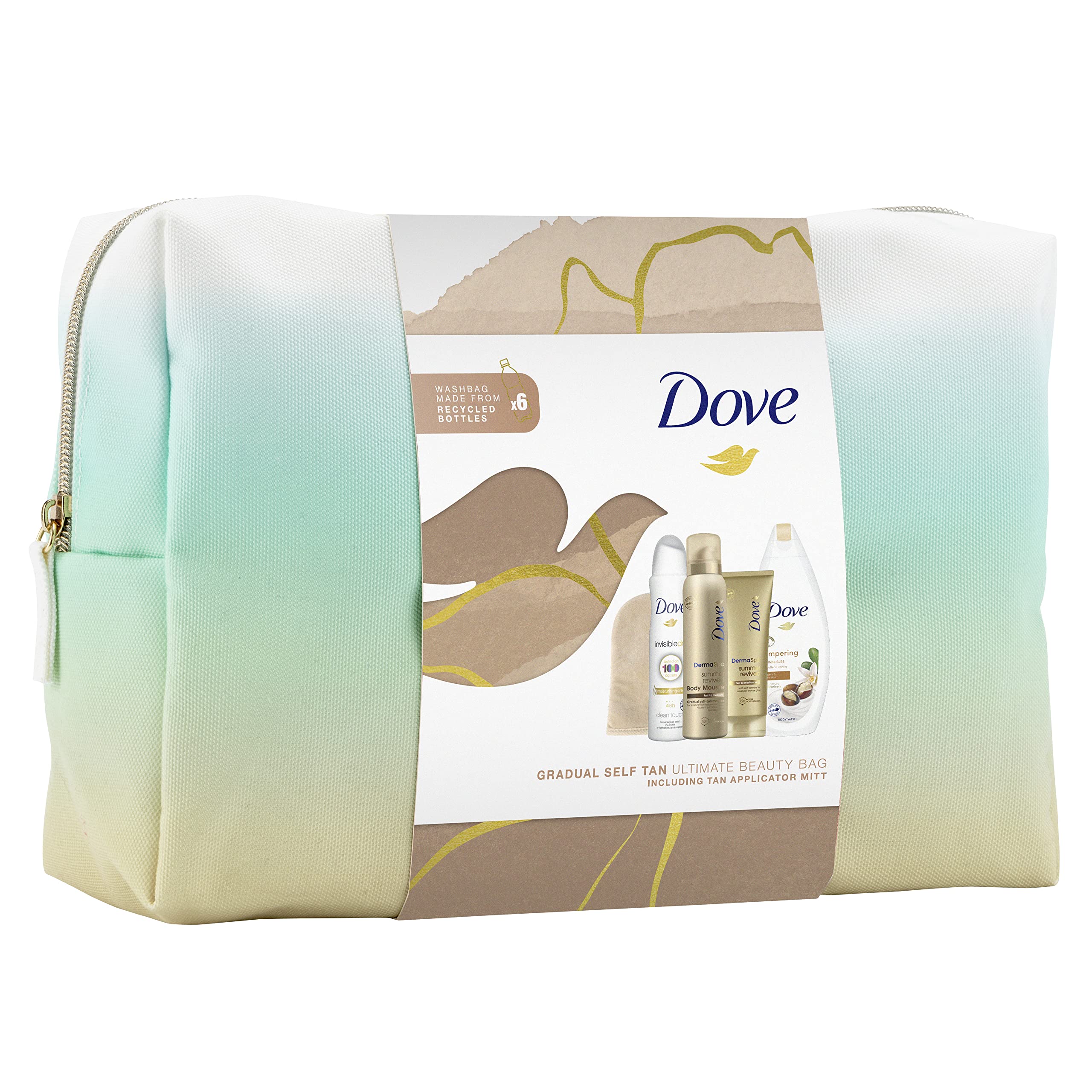 DoveGradual Self-Tan with tan applicator mitt Ultimate Beauty Bag Gift Set perfect gifts for her 4 piece