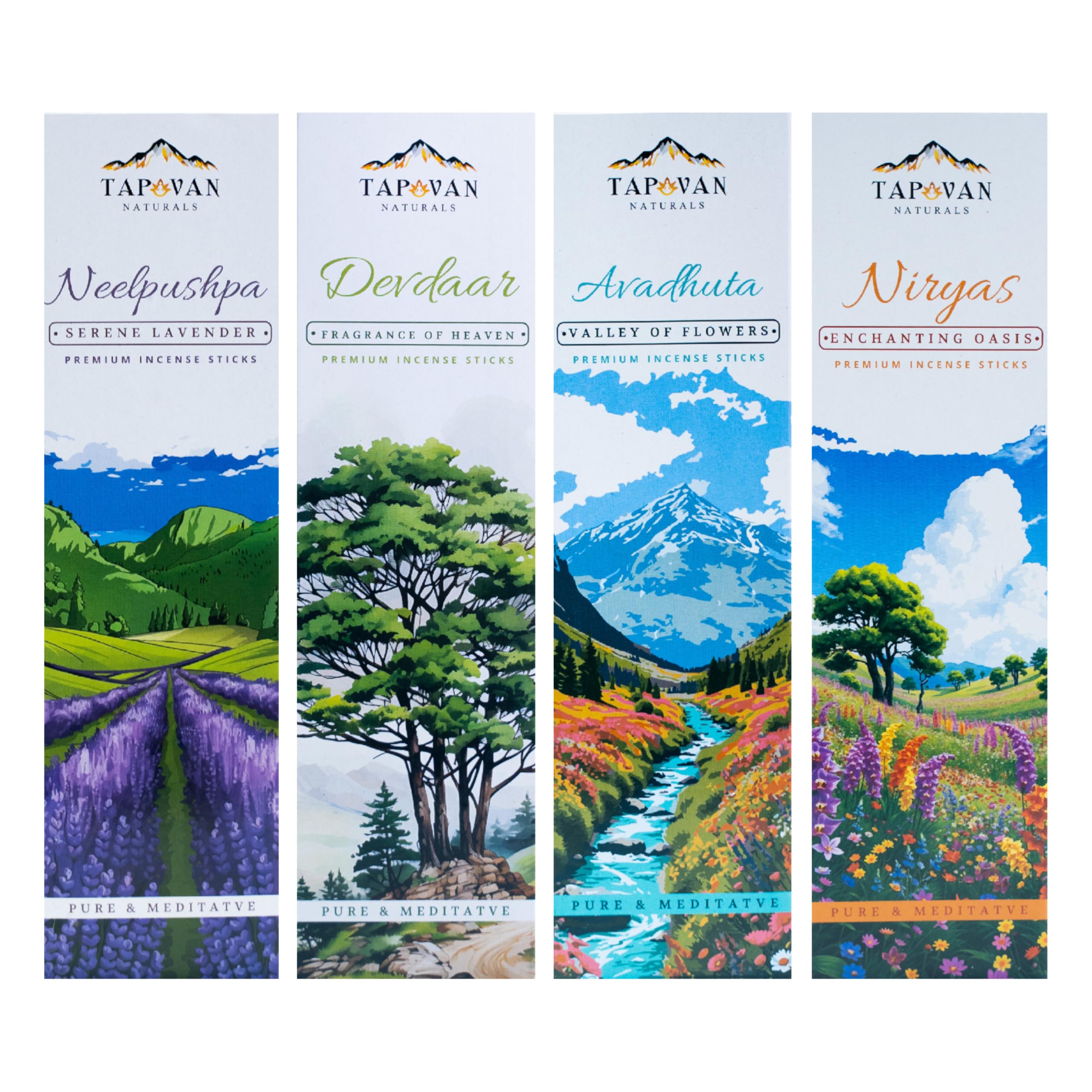 Tapovan Naturals Incense Sticks Pack of 4 (160 Sticks) Forest & Flora Collection Valley of Flowers Mixed Flowers Lavender Cedar Agarbatti for Meditation Puja Aromatherapy Long Lasting Natural Dhoop