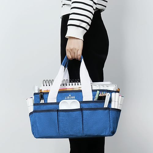 Miniatura 8 de JJRING Bolsa Organizadora Tote de Manualidades, Organizador de Arte con Múltiples Bolsillos, Bolsa de Costura Azul para Arte, Manualidades, Álbumes