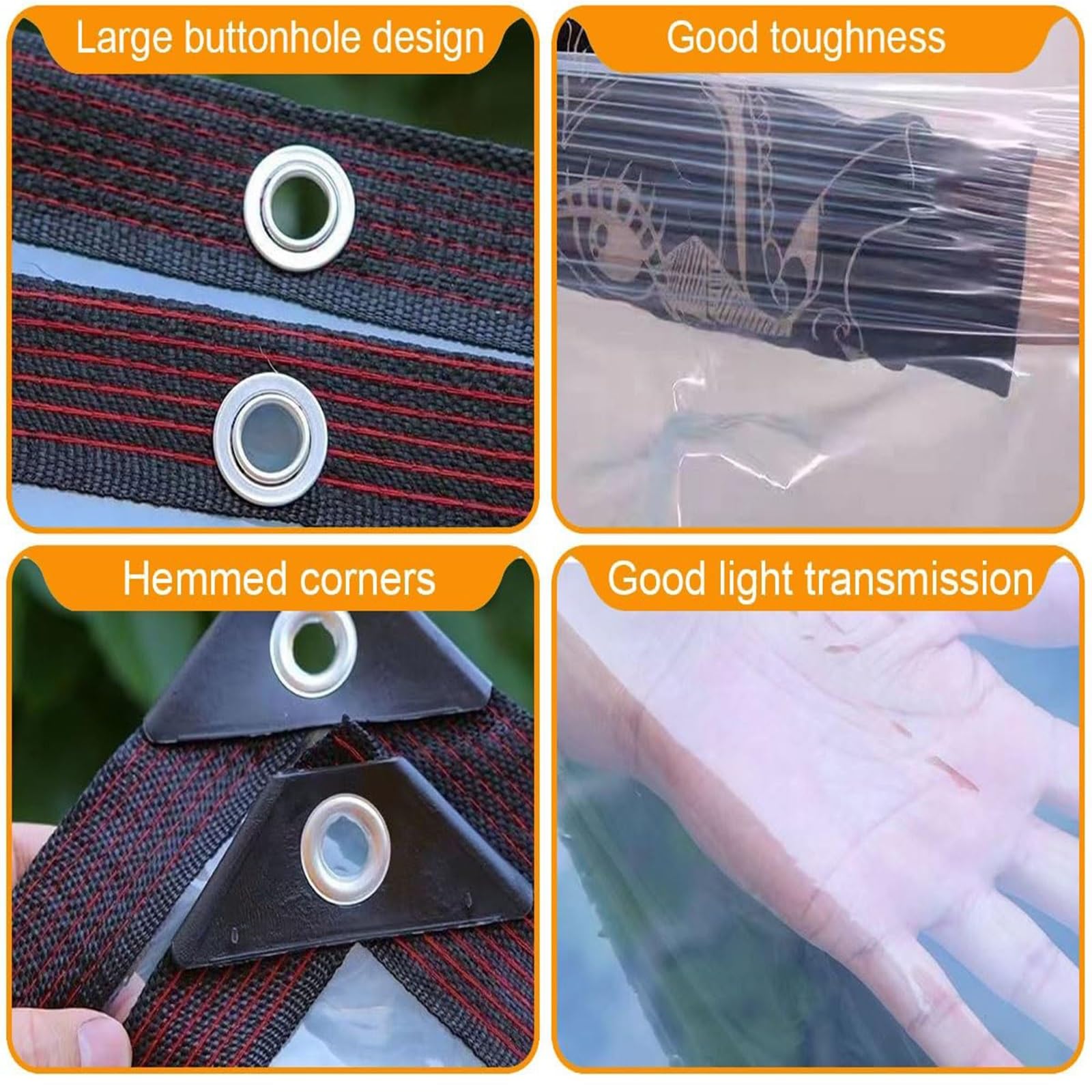 Bâche en plastique transparent – Bâche robuste avec œillets, bâche de clôture de tonnelle de patio, protection imperméable et neige – Rouleau de 4,6 x 8,1 m avec cordes