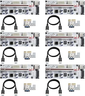 PCIE Riser VER010-X, PCI-E 1X à 16X GPU Riser Card, avec 0.6m USB Cable, 8 Solid Capacitors, 6PIN/4PIN/SATA Interface, PC Graphic Extension for Bitcoin Crypto Mining Ethereum Mining