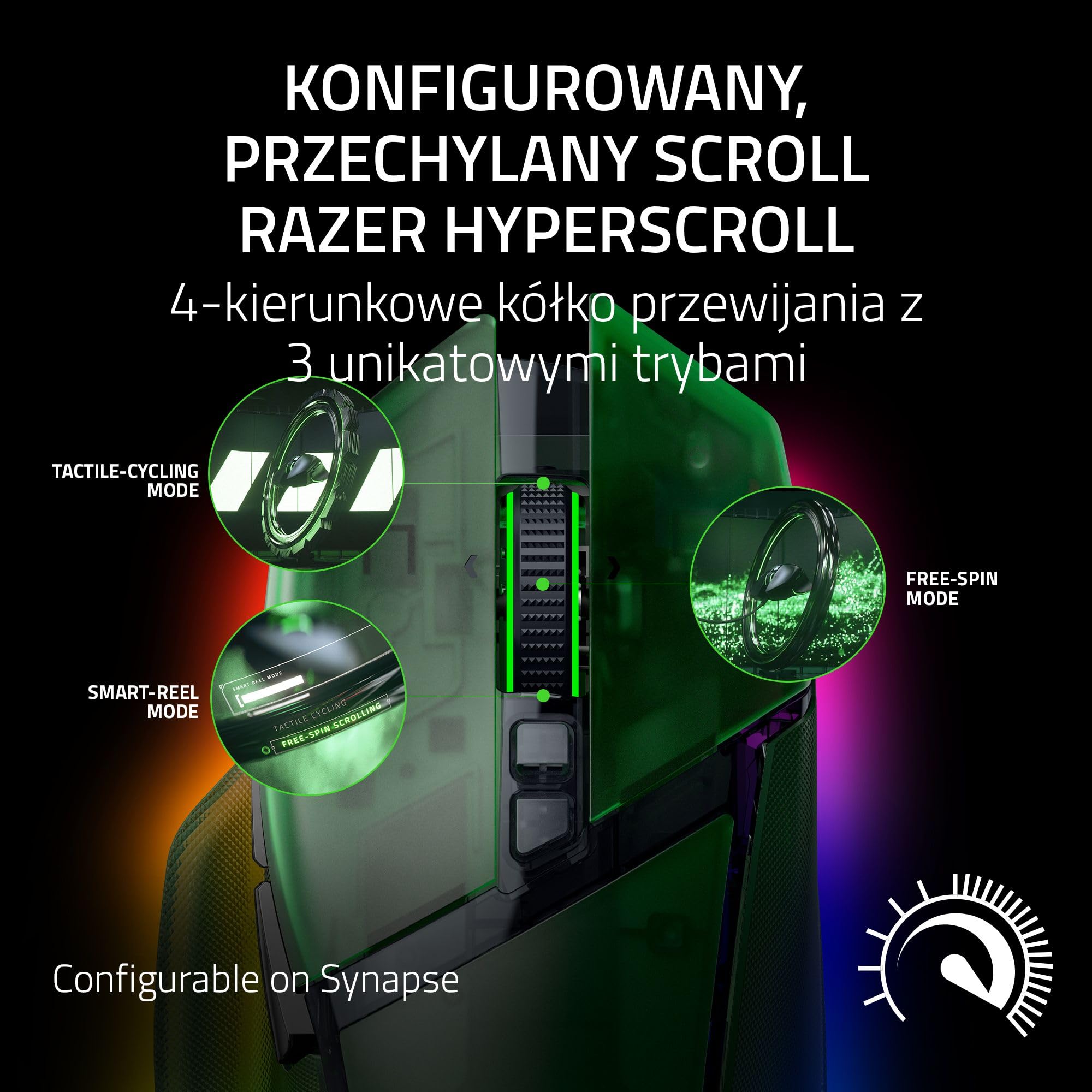Razer Basilisk V3 Pro 35K Phantom Green Edition - pełni konfigurowalnej bezprzewodowej ergonomicznej myszy do gier RGB - 4-kółko przewijania - czujnik 35K DPI - 13 przycisków | Phantom Green