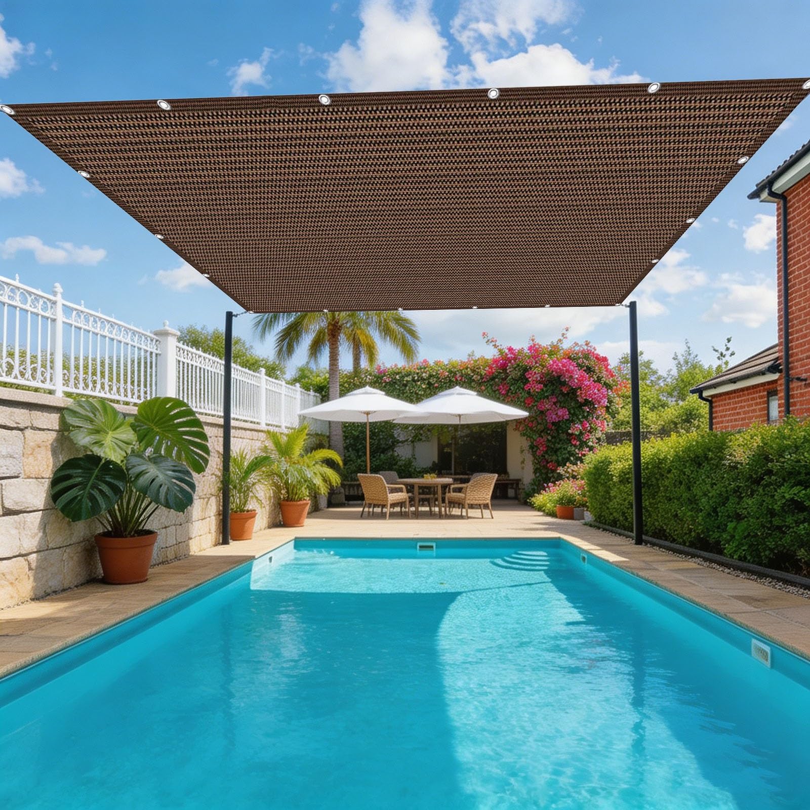 Voile d'ombrage pour patio et terrasse 5.8x10m protection marron