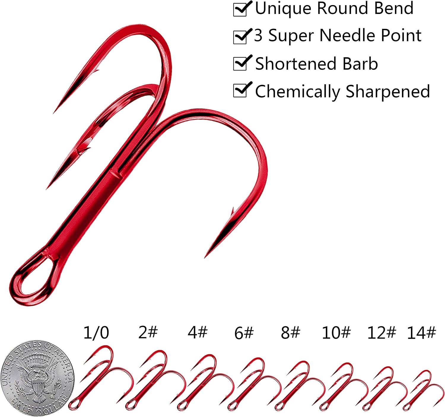 Easy Catch Shaddock Fishing 10-100Pcs Big Size Sharp Treble Hooks O'Shaughnessy Sharpened Treble Fishing Hooks High Carbon Steel Fish Treble Hook Size 10-10/0