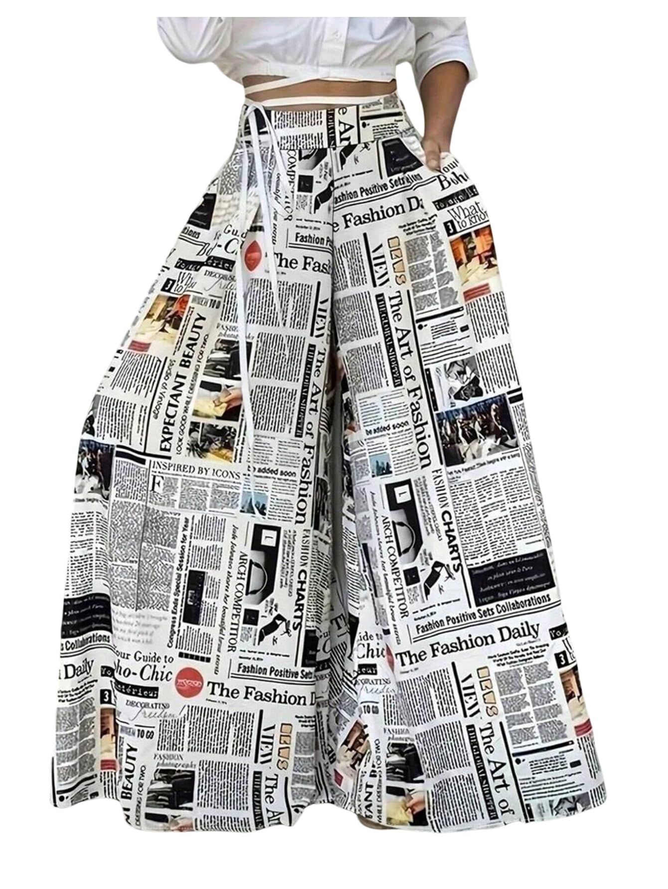 Verdusa Womens Plus Size Streetwear Graphic Baggy Pants Casual Wide Leg Trousers with Pockets