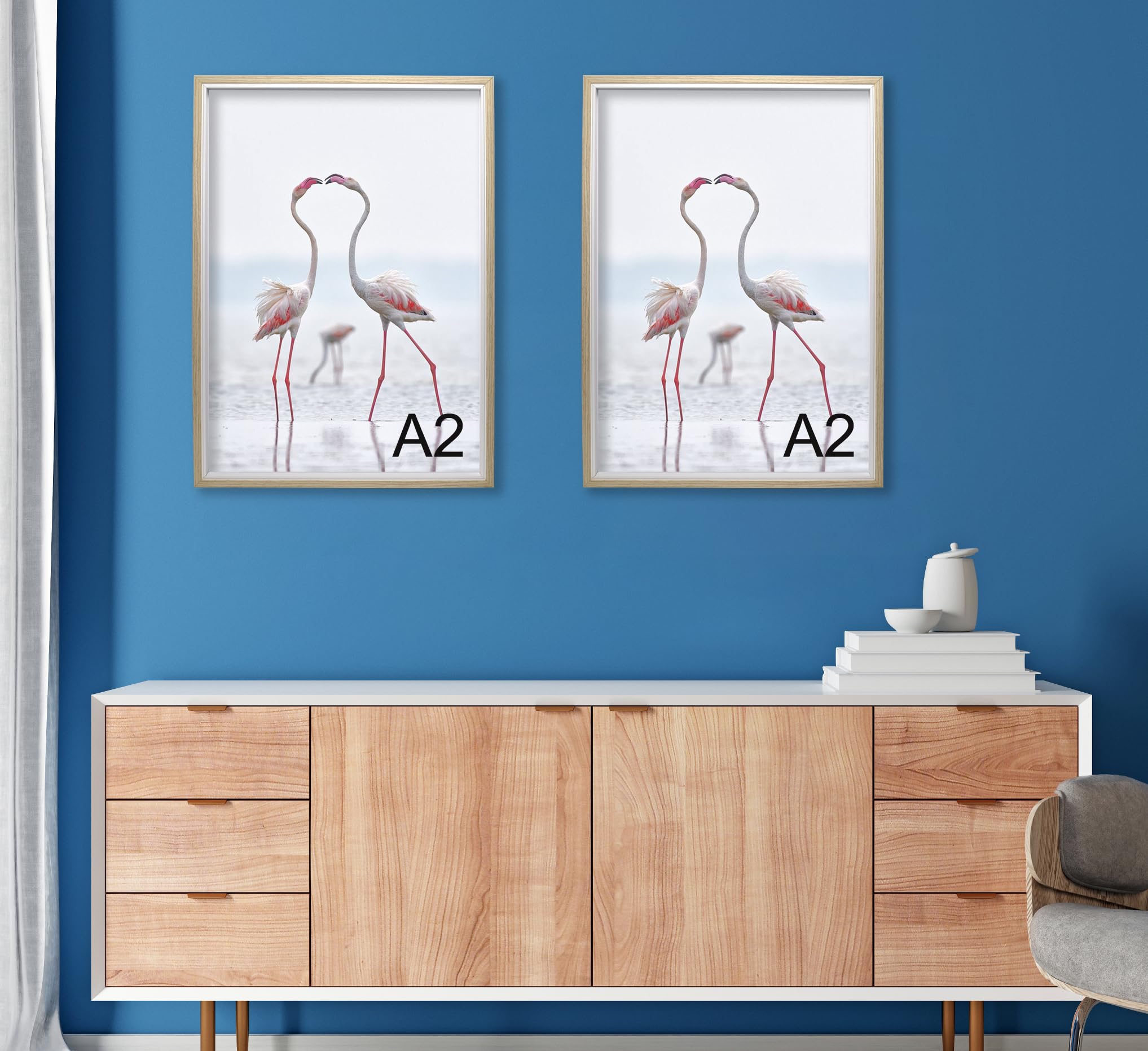 YiPinYin A2 (42 x 59,4 cm) zweifarbige Bilderrahmen mit Passepartout für A3 (29,7 x 42 cm), 3 Stück, A2-Holzoptik, Posterrahmen mit Passepartout, A3-Fotorahmen