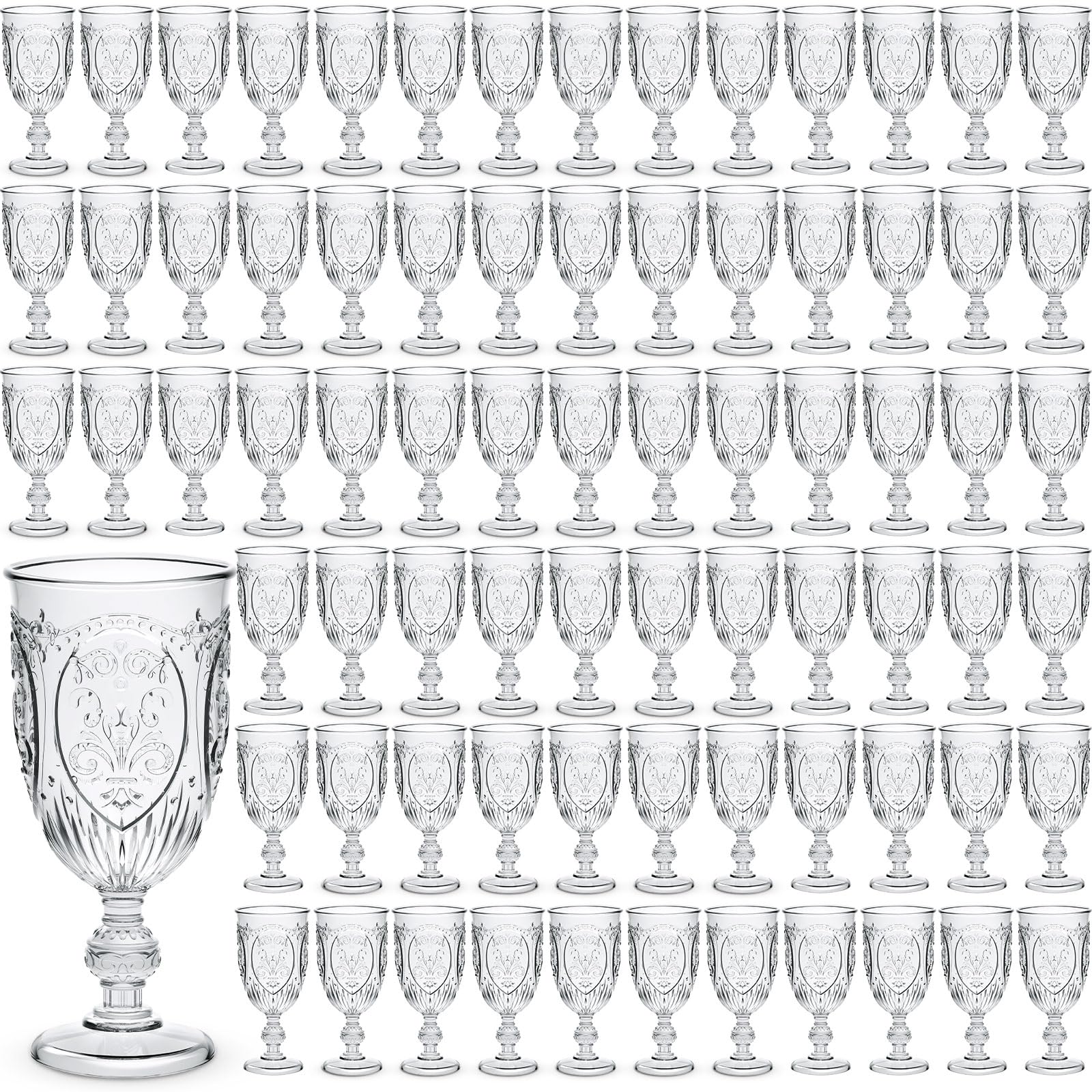Wiwiqing 100 Pcs Plastic Wine Glasses Vintage Goblets,Clear