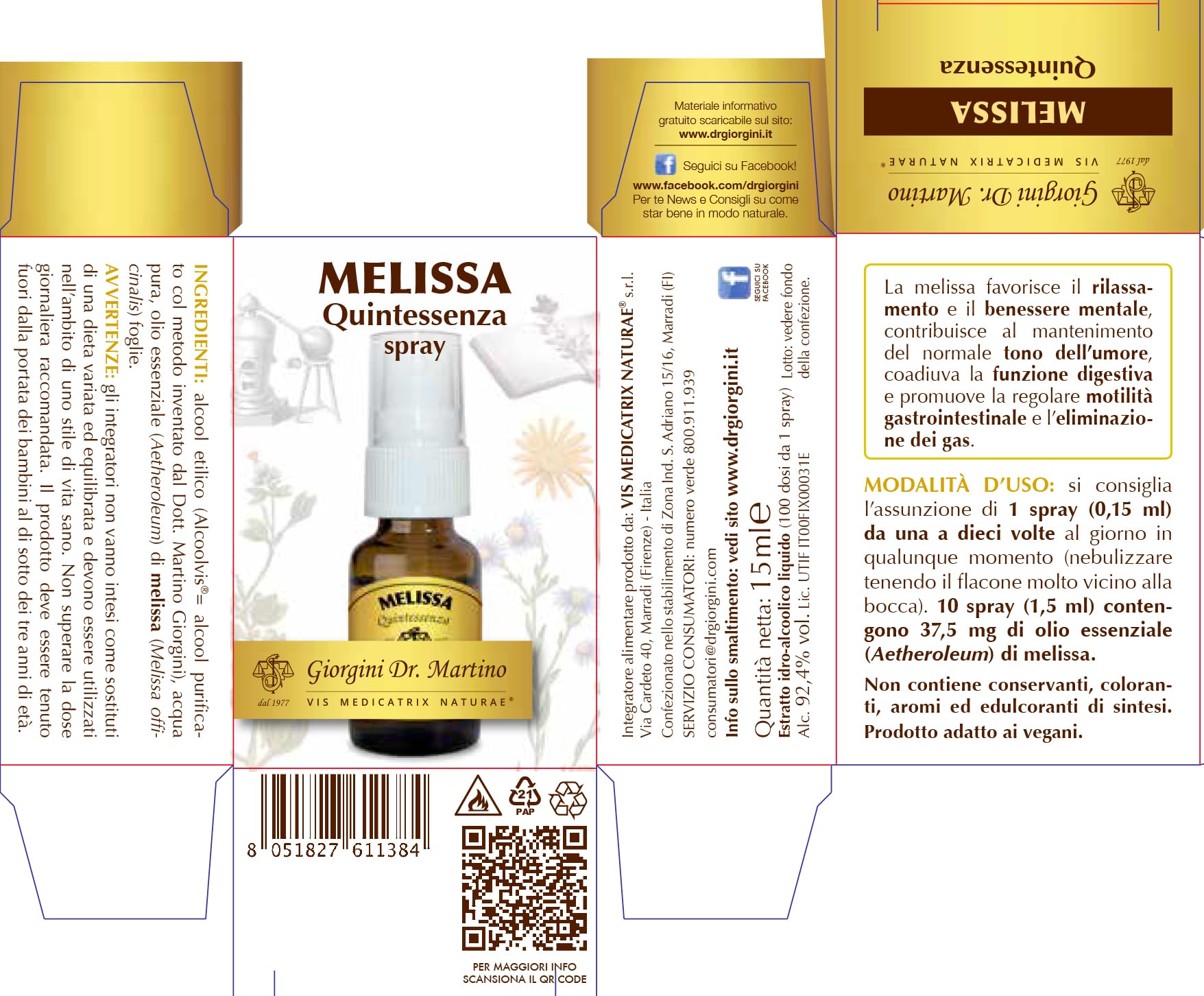 Dr Giorgini MELISSA Quintessenza Liquido Alcoolico Spray - 15 ml