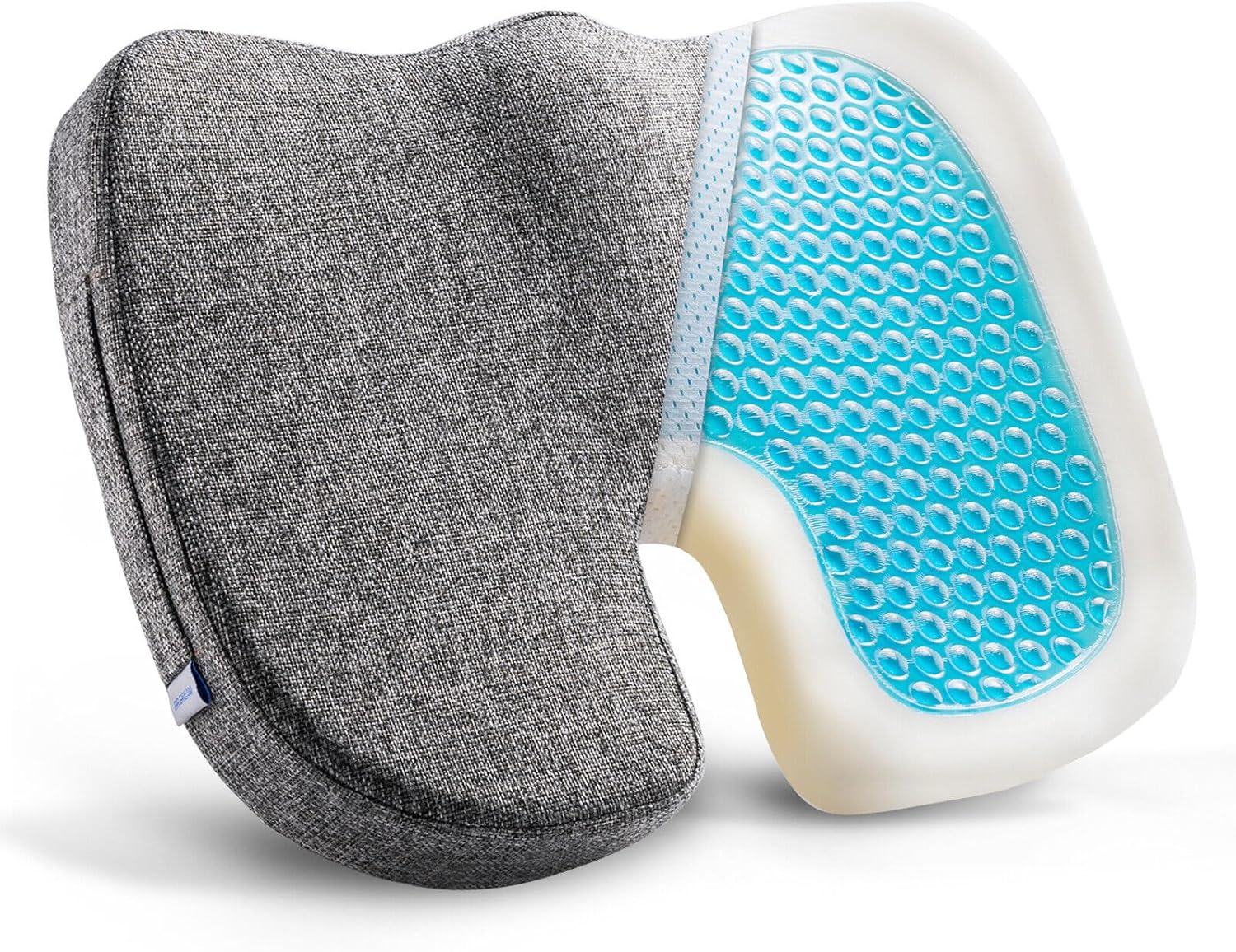 Gel Memory Foam Seat Cushion for Long Sitting with Removable Cover – Cooling Breathable Support for Tailbone, Coccyx, Sciatica, Back Pain Relief - for Office Chairs, Car Seat, Wheelchair (Blue)