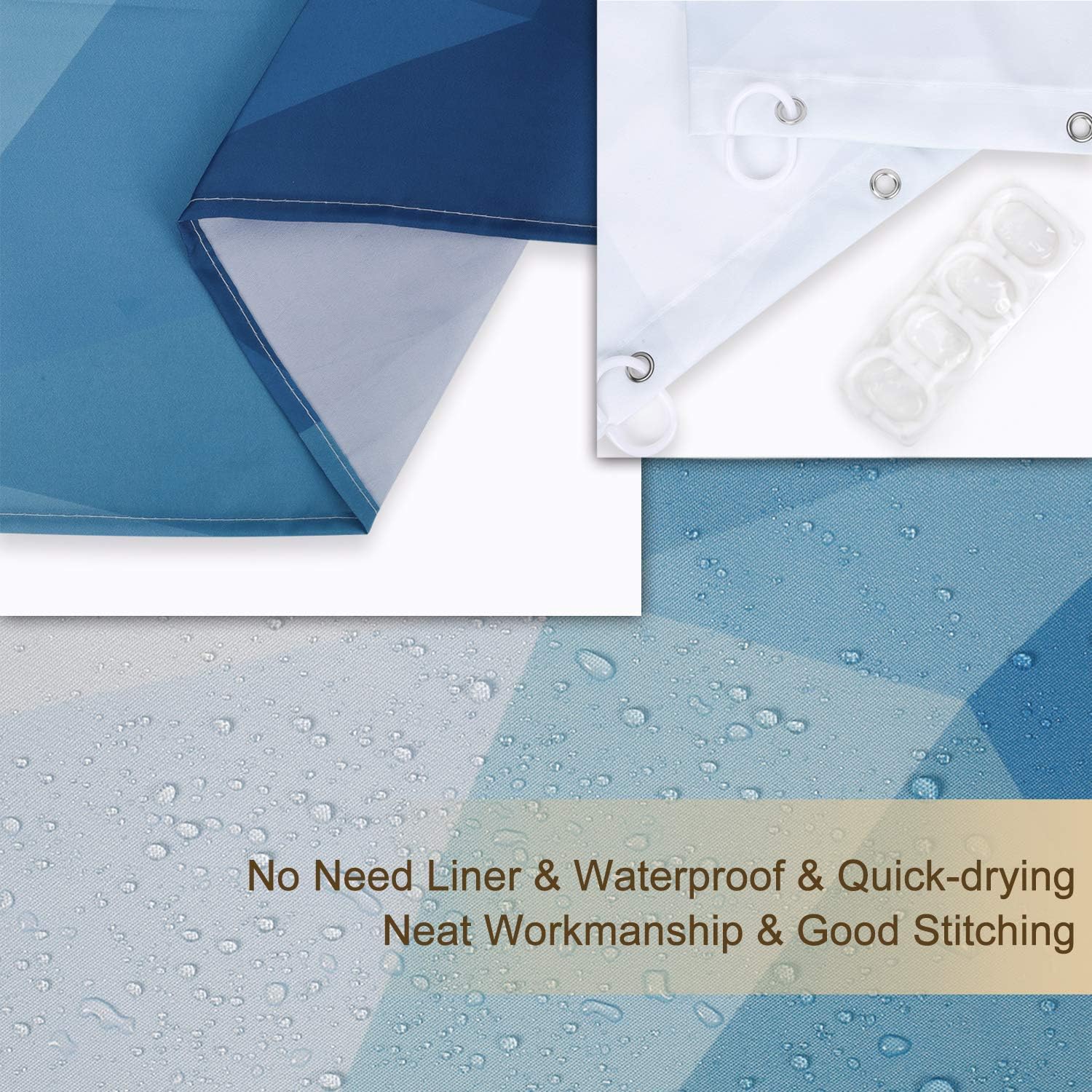 RosieLily Geometric Shower Curtain - Navy Blue & Grey Ombre Mountain Modern Shower Curtains for Contemporary Boys Bathroom Decor with 12 Hooks, 72" x 78" Inches