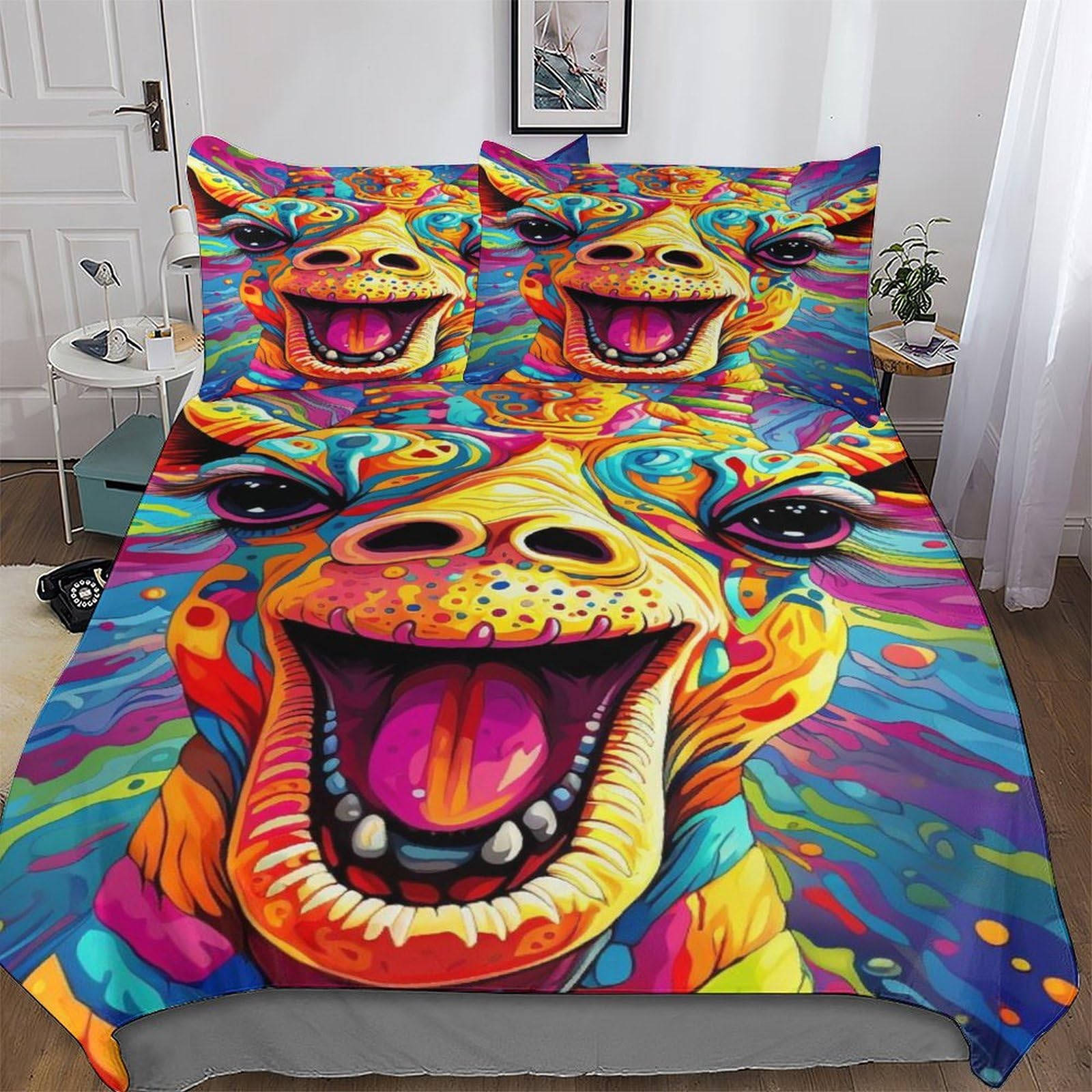 Parure de lit girafe 200x200 avec housse de couette en microfibre et taies d'oreiller pour adulte