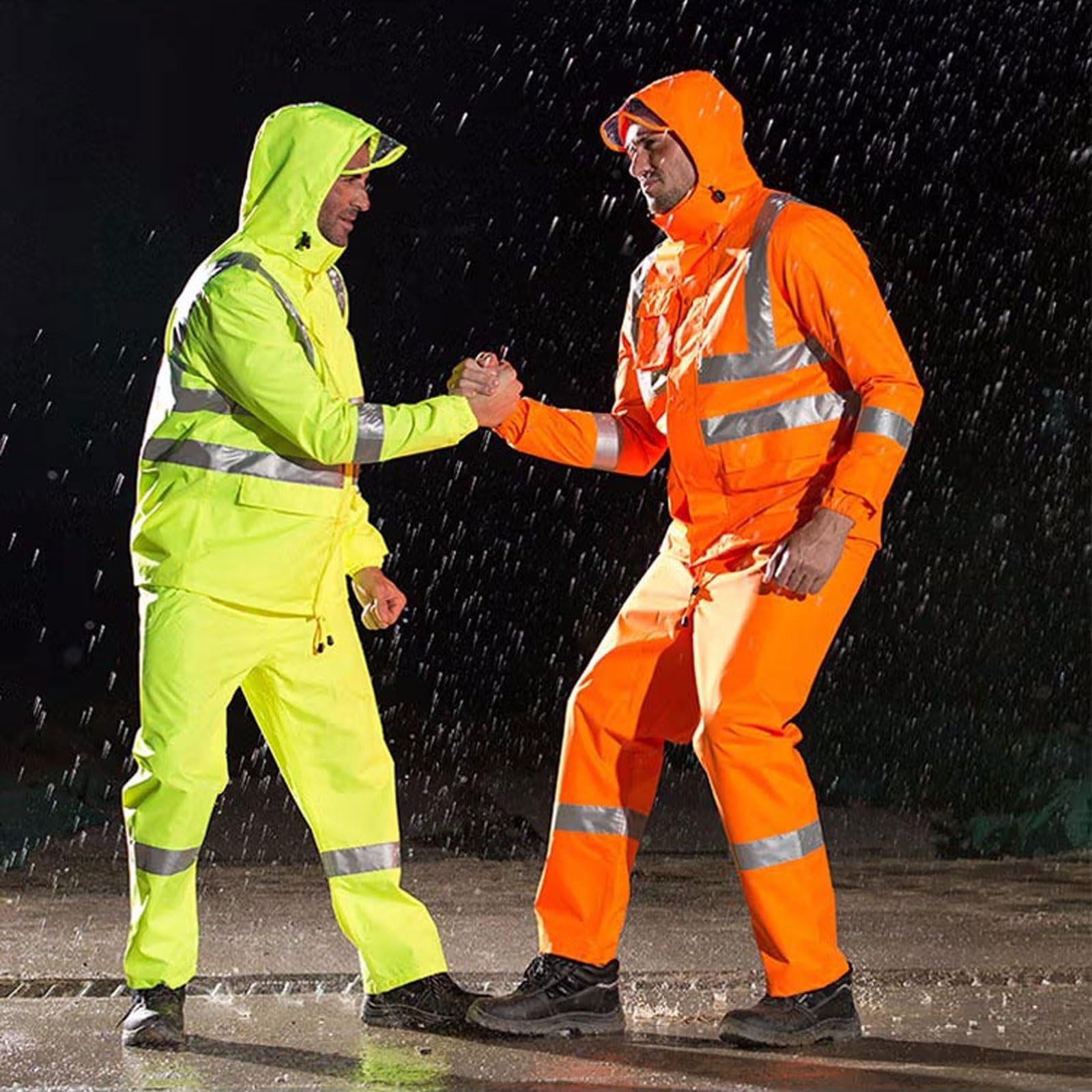 Conjunto de impermeable y pantalón reflectante ligero, ropa de seguridad abrigada de invierno for hombres y mujeres, chaqueta impermeable de alta visibilidad. chaleco reflectante