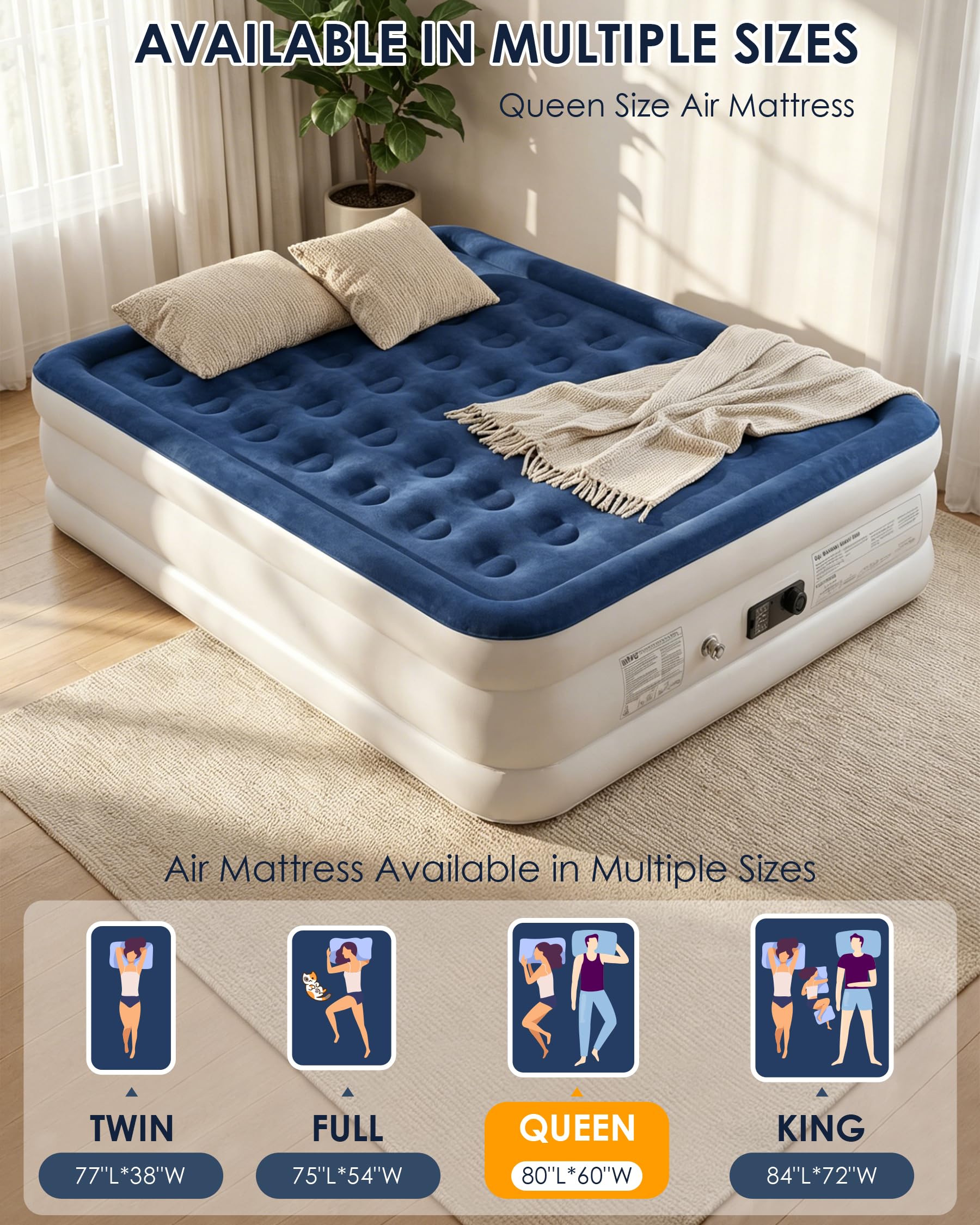 Luftmatratze 2 Personen 203x152x46 cm Selbstaufblasend mit integrierter elektrischer Pumpe