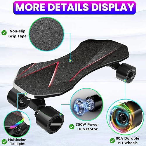 Miniatura 8 de Patinetas eléctricas con modos de doble accionamiento de asistencia de patada y control remoto, monopatín electrónico de 350 W con luz trasera