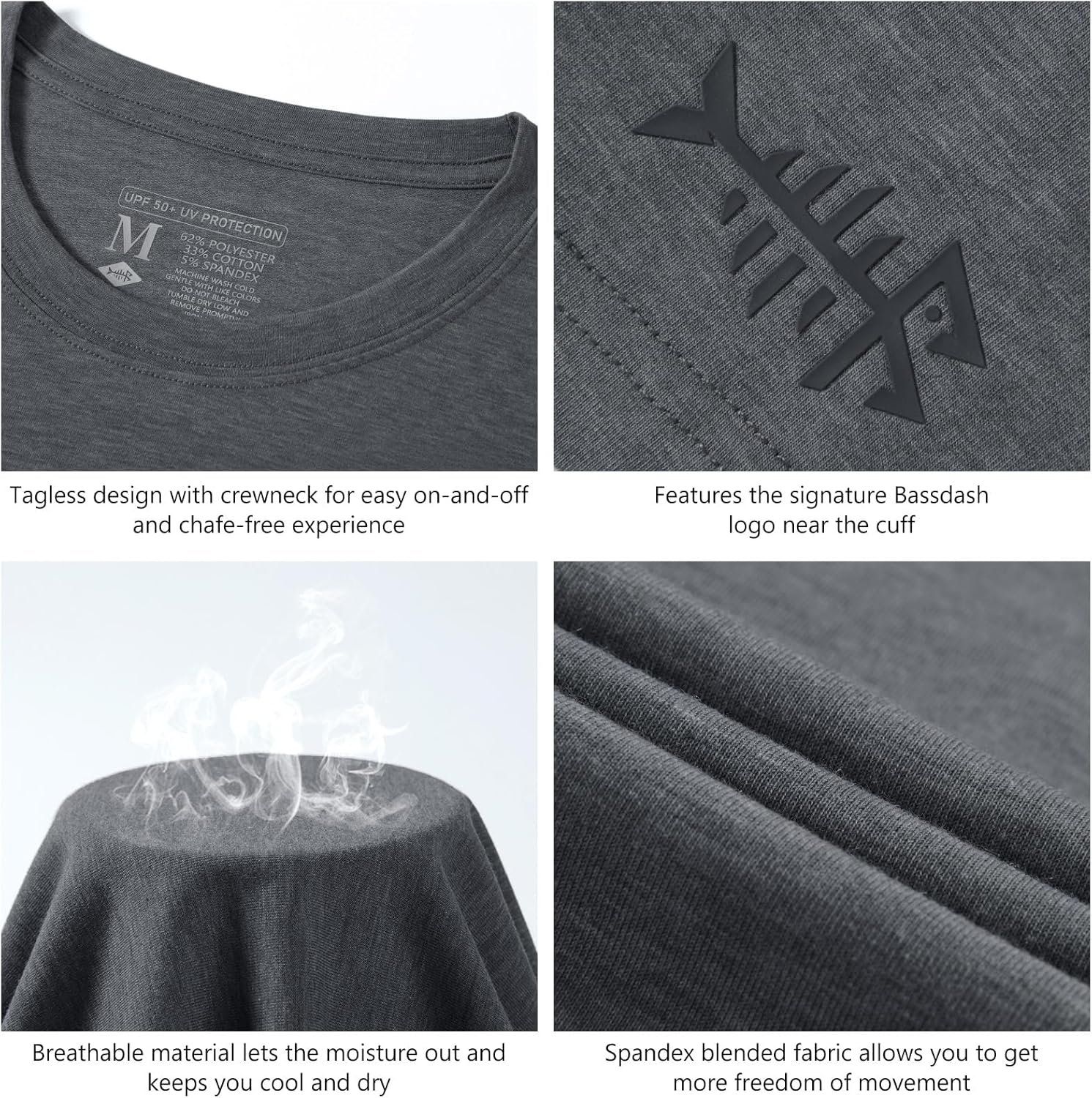 BASSDASH Men's Ultra Soft Cotton Blend UPF 50+ Long Sleeve Fishing Shirt UV Sun Protection Casual Performance Tee - Image 4