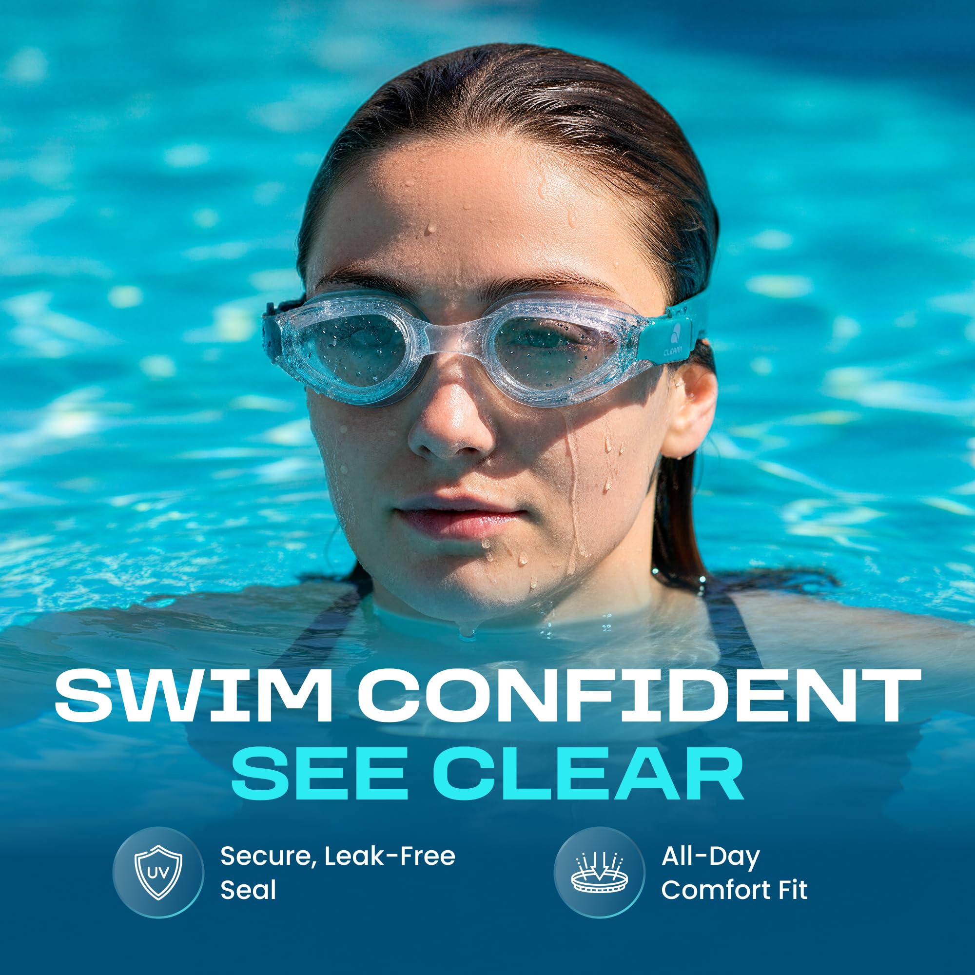 Clear'r Caiman, occhialini da nuoto per adulti, con sistema di fibbia ad attacco rapido, lenti trasparenti ultra resistenti, 100% protezione UVA e UVB