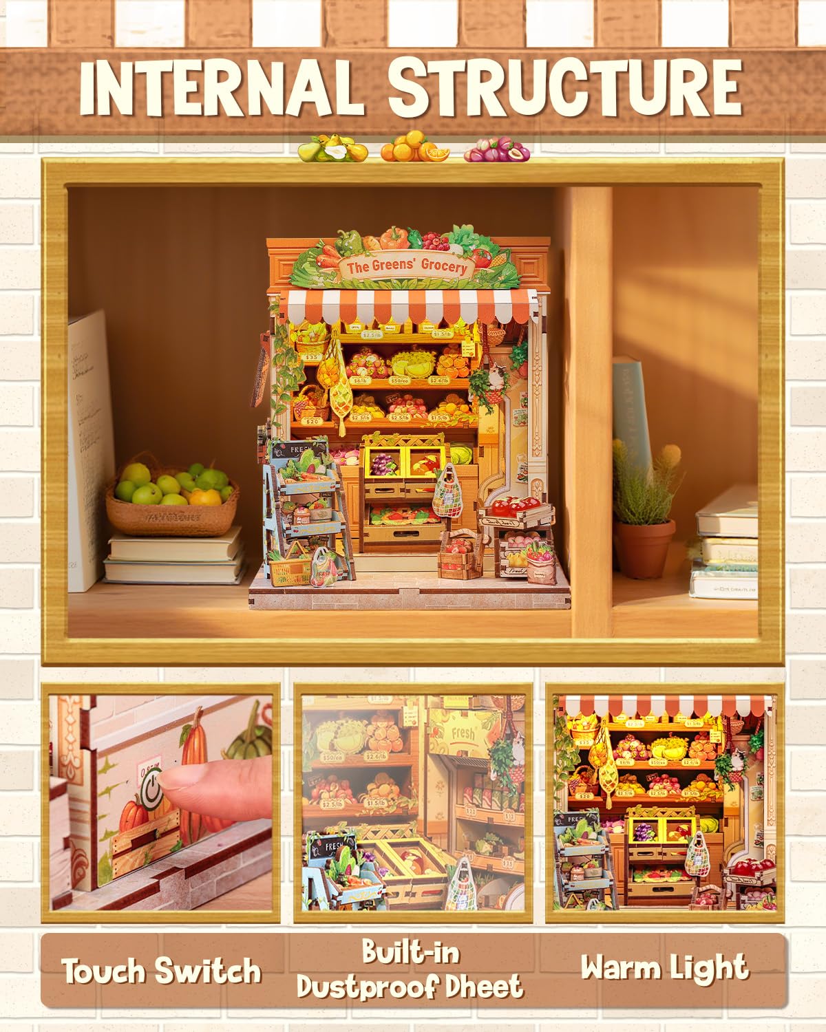 CUTEBEE Book Nook Kit, Miniature Dollhouse with LED Light, 3D Wooden Puzzle Bookend - Image 3
