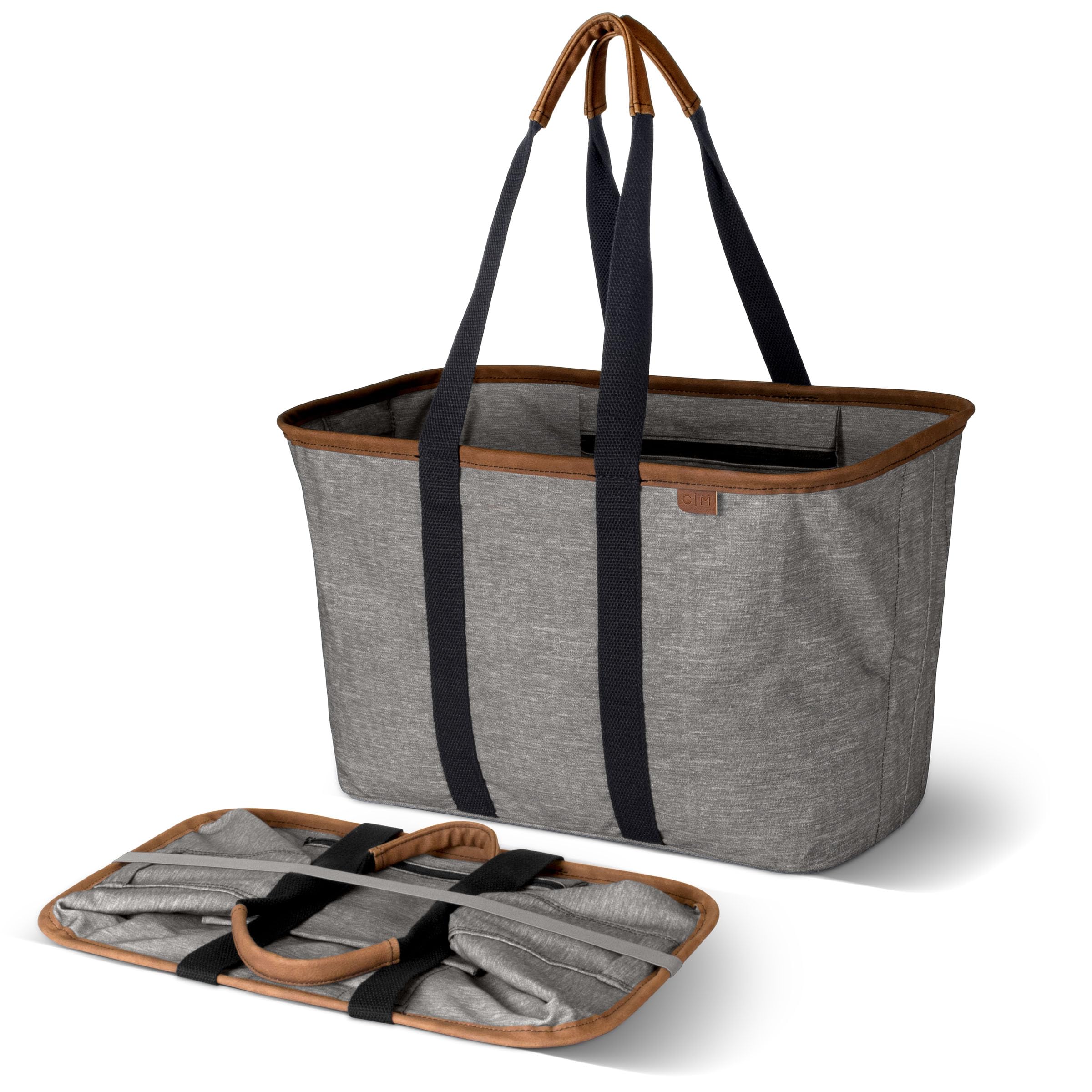 CleverMade Collapsible LUXE Tote - Gray Black 1 Pack 30L / 8Gal - Reusable Utility Grocery Shopping Storage Bag Organizer w/Handles Reinforced Bottom