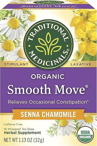 Traditional Medicinals Té de hierbas de manzanilla Organic Smooth Move Senna, alivia el estreñimiento ocasional, (paquete de 1)  16 bolsas de té