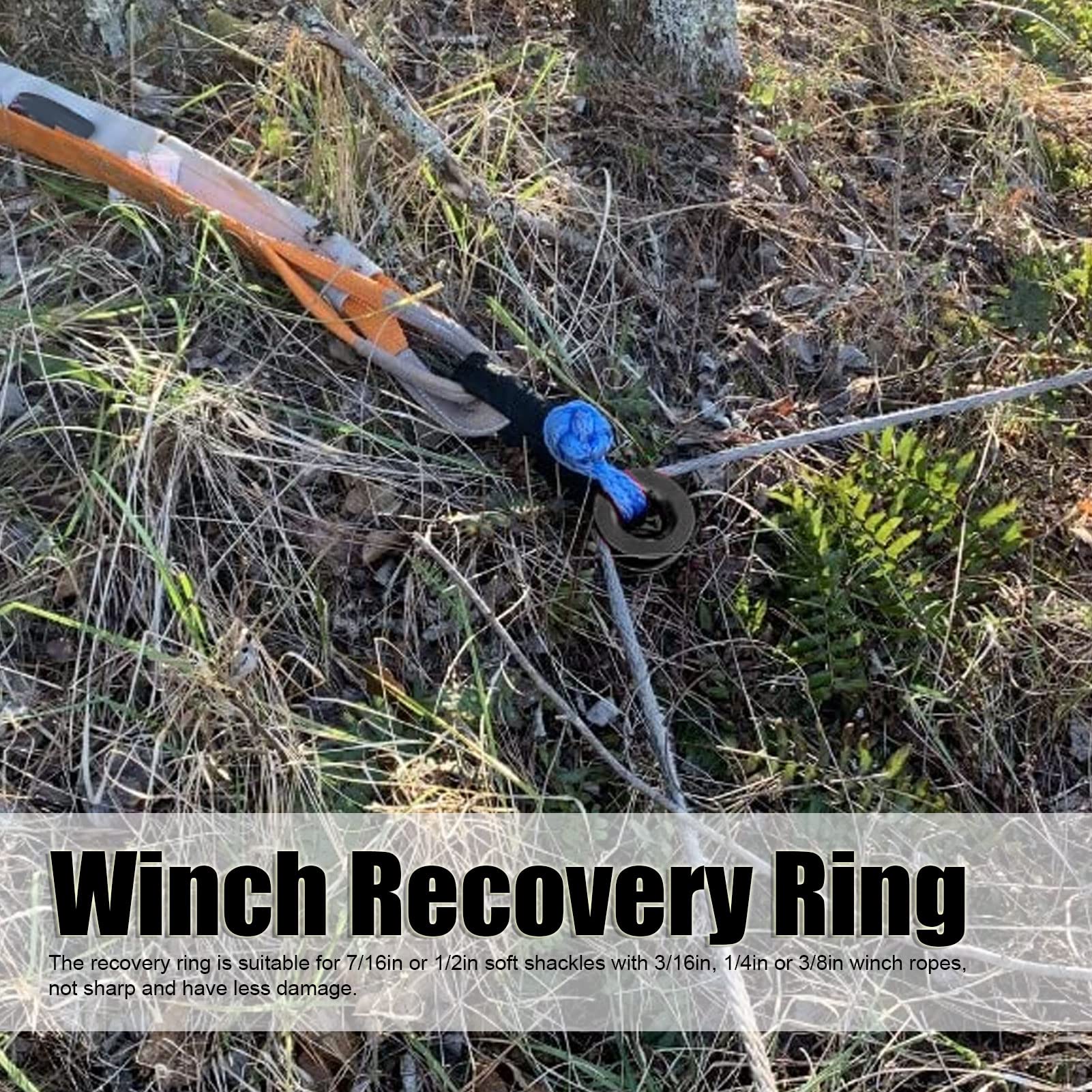 Anneau de Récupération de Treuil, 41000lbs Winch Recovery Ring pour Soft Shackle 7/16in 1/2in, Poulie de Renvoi pour Câble 3/16in 1/4in 3/8in pour VTT UTV 4x4 Camion, Noir